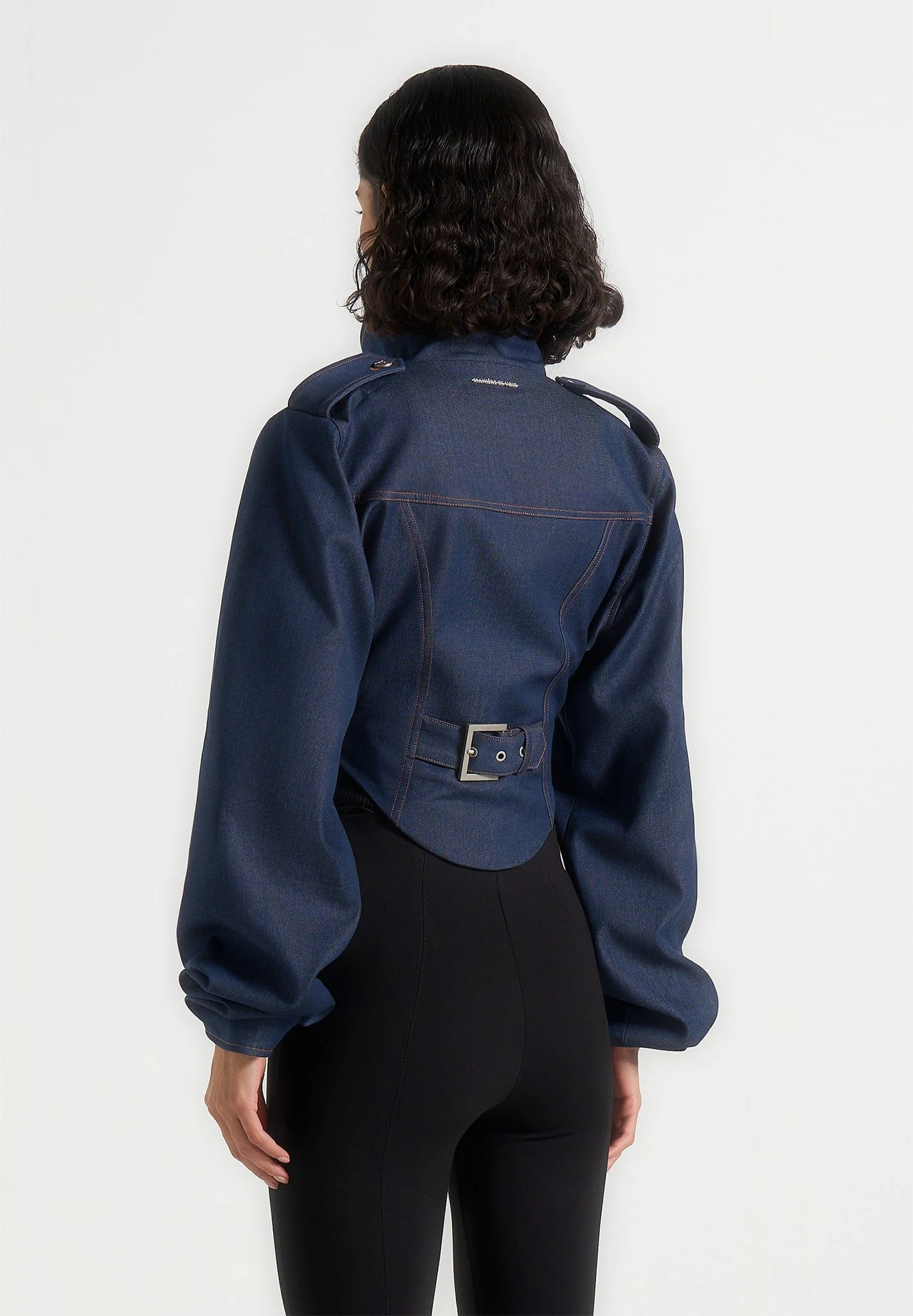 Solange - Denim Tacked Sleeve Corset Jacket - Indigo - Image 5