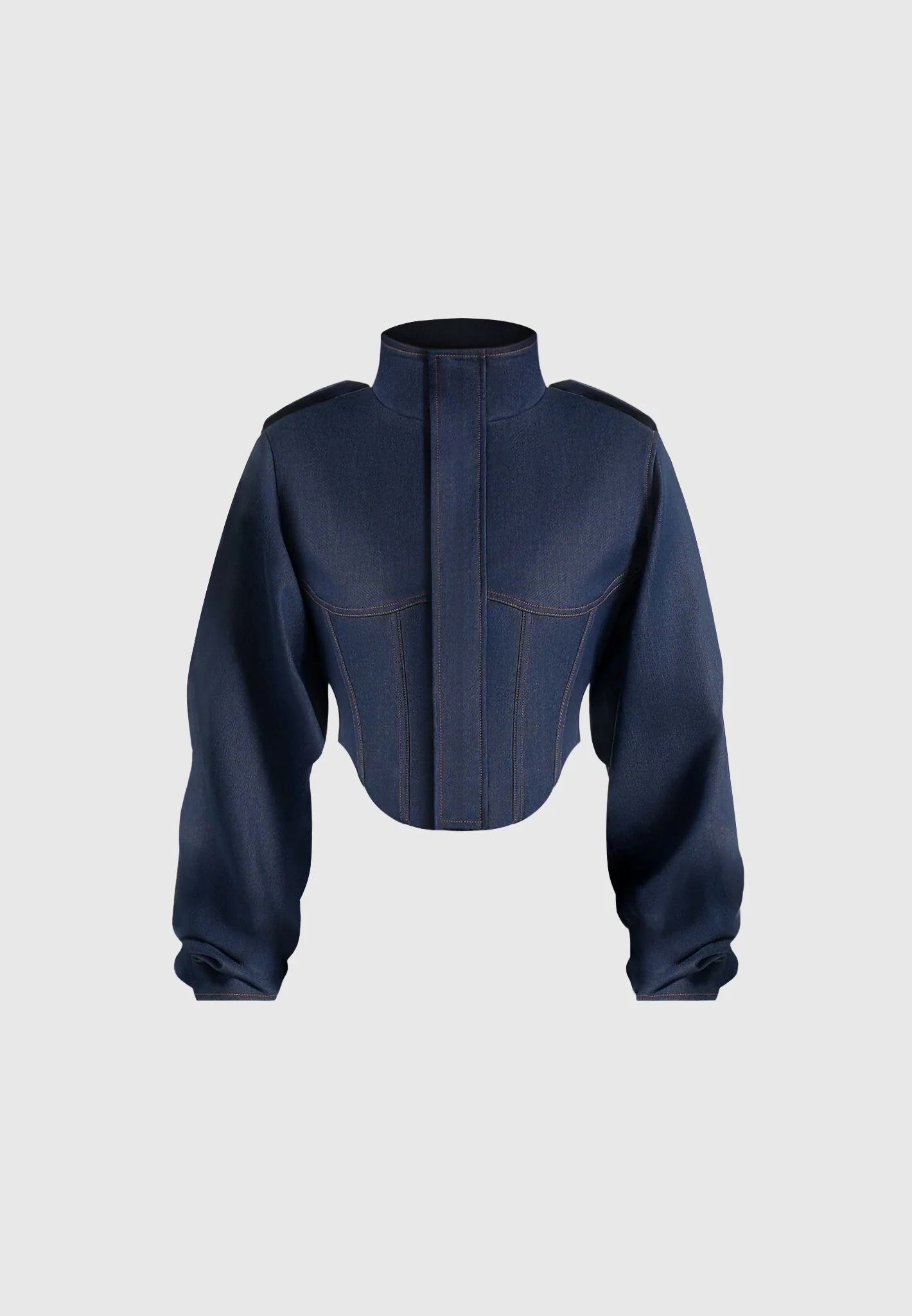 Solange - Denim Tacked Sleeve Corset Jacket - Indigo - Image 6