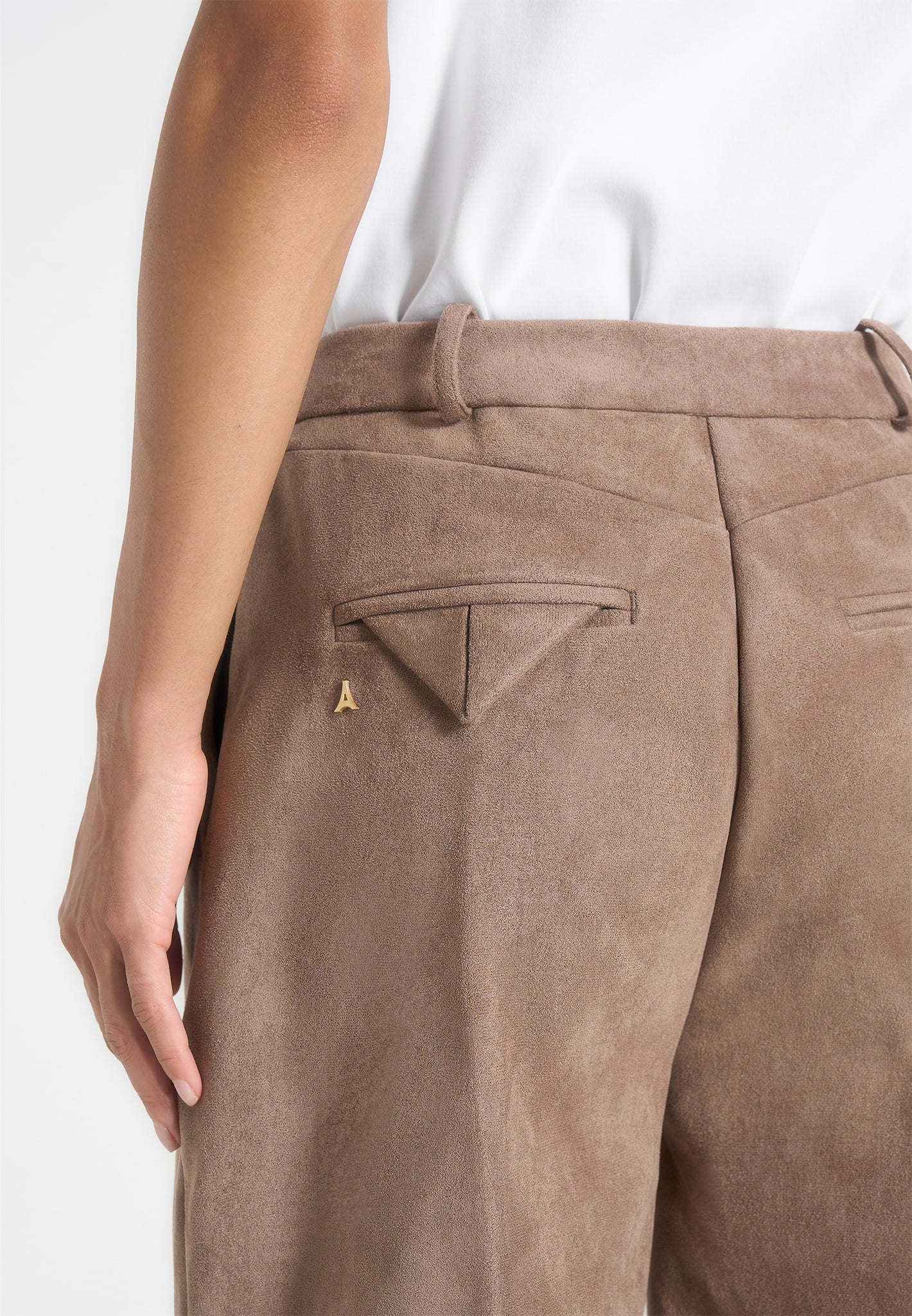 Solene - Suede Wide Leg Pleated Trousers - Taupe - Image 4