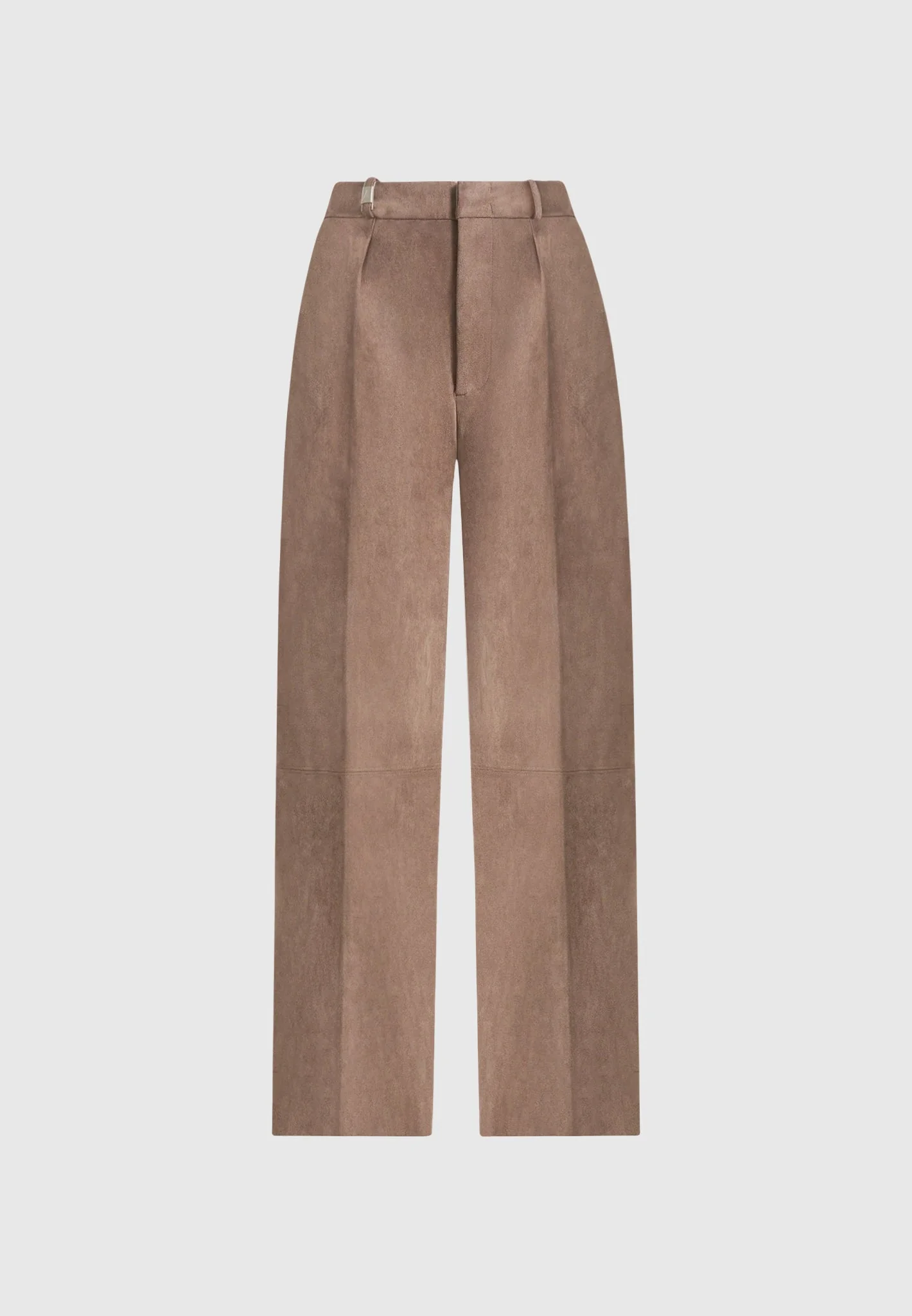 Solene - Suede Wide Leg Pleated Trousers - Taupe - Image 6