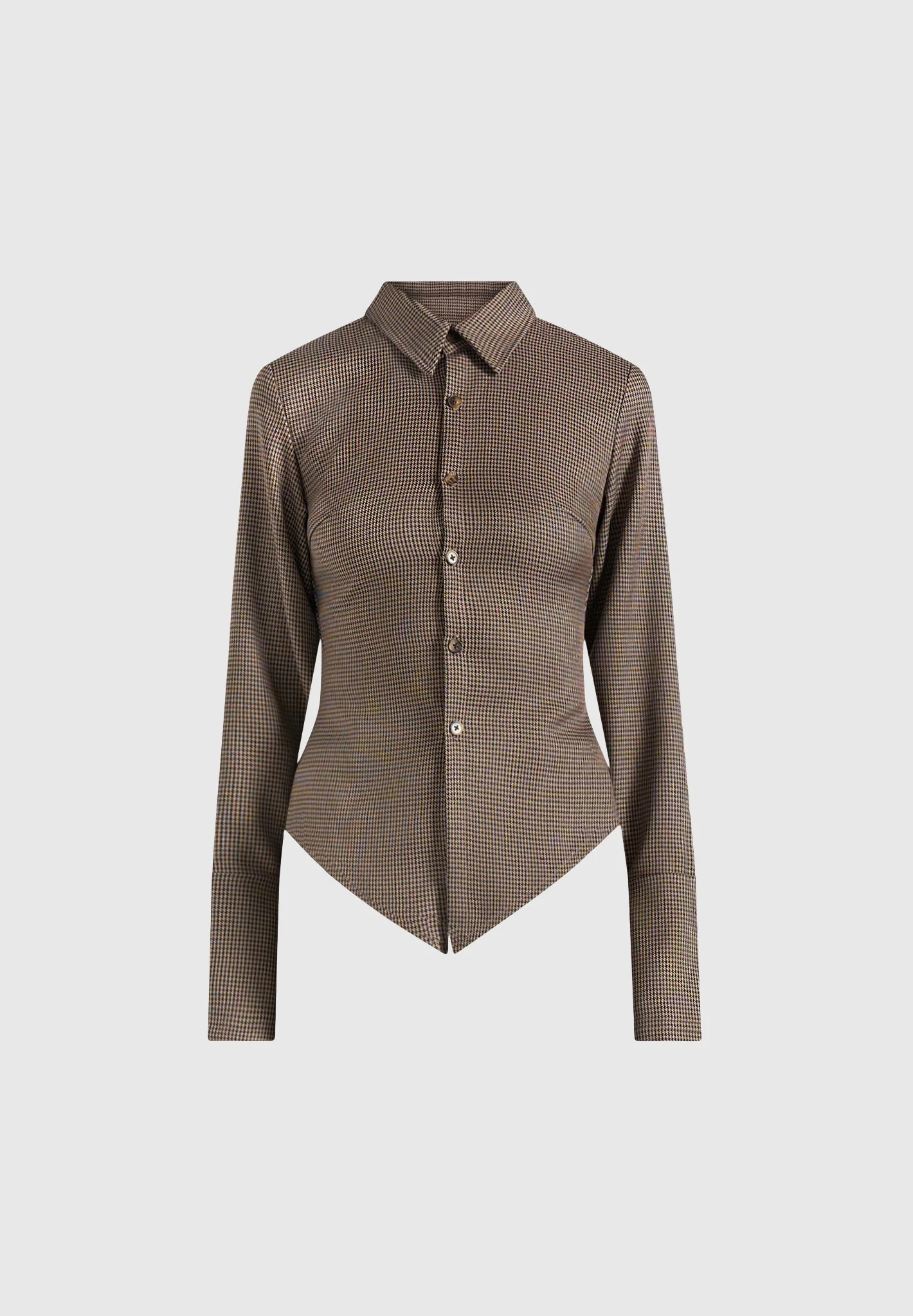 Sonia - Houndstooth Cinch Shirt - Brown - Image 5