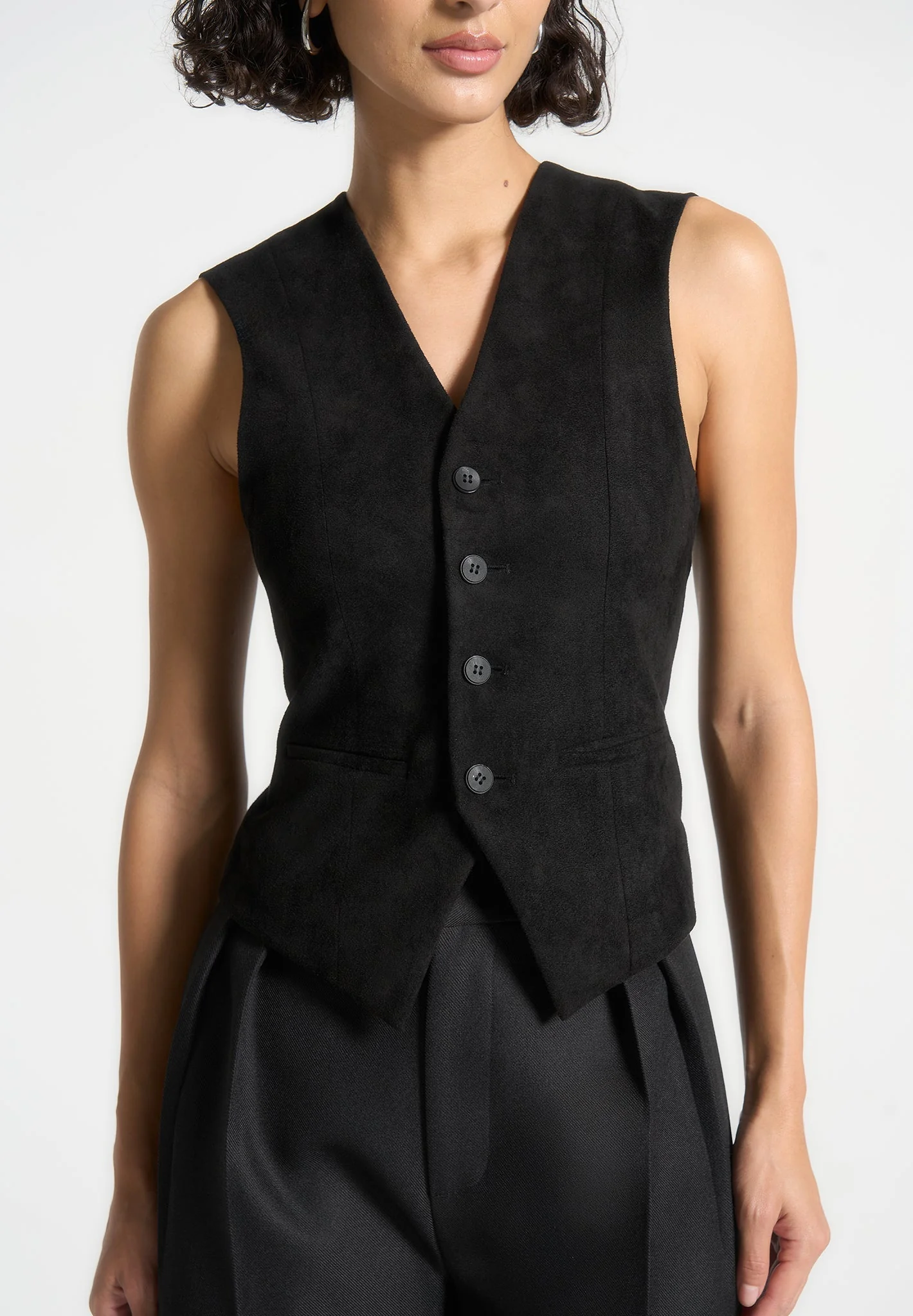 Christine - Suede Cinch Waistcoat - Black - Image 5
