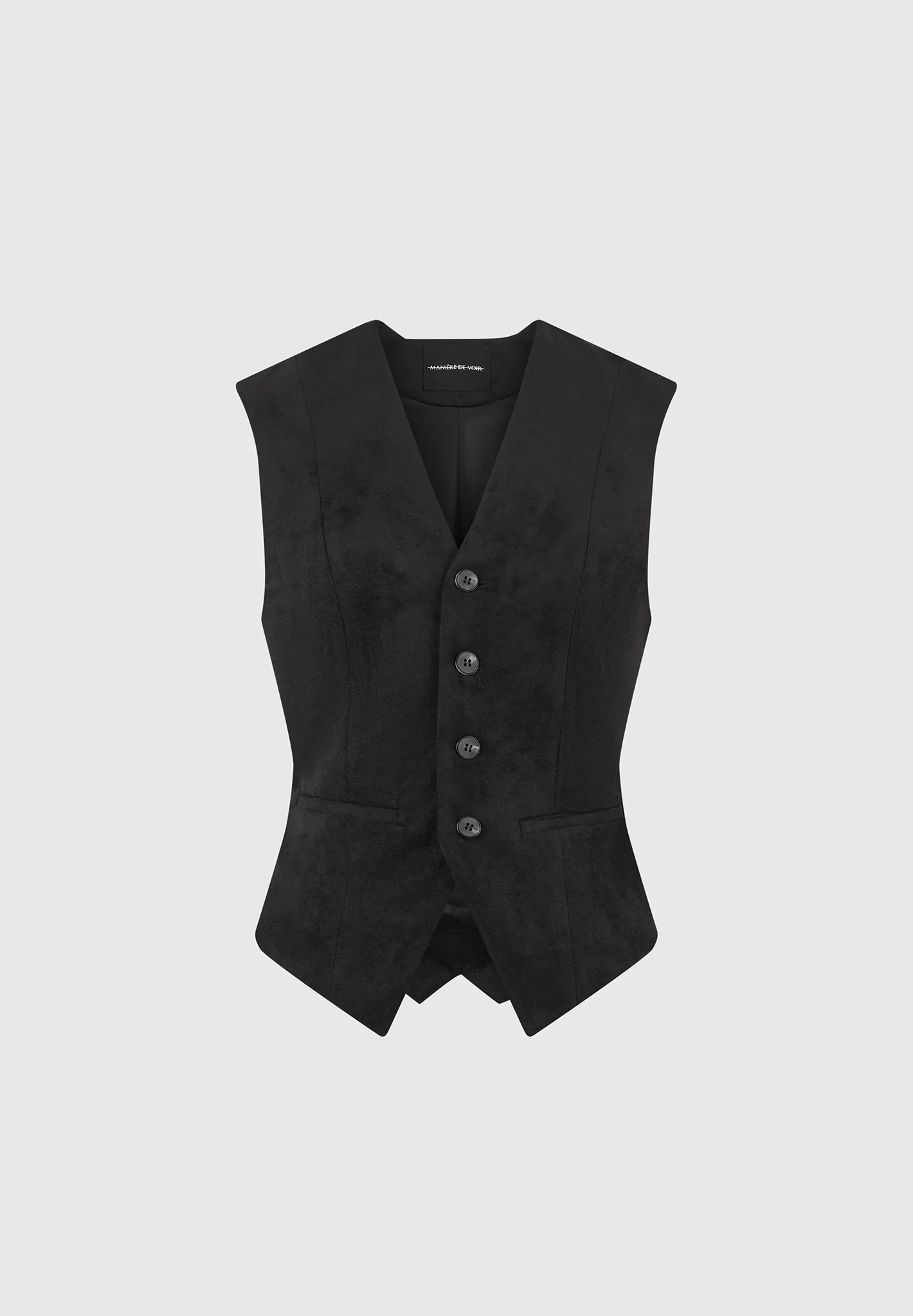 Christine - Suede Cinch Waistcoat - Black - Image 7