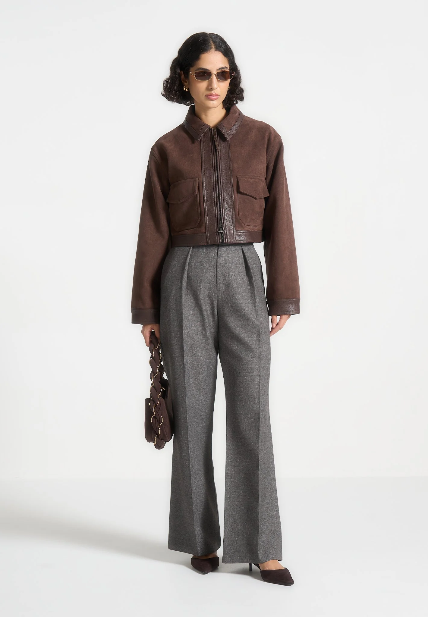Denise - Suede & Pebbled Leather Jacket - Brown - Image 2