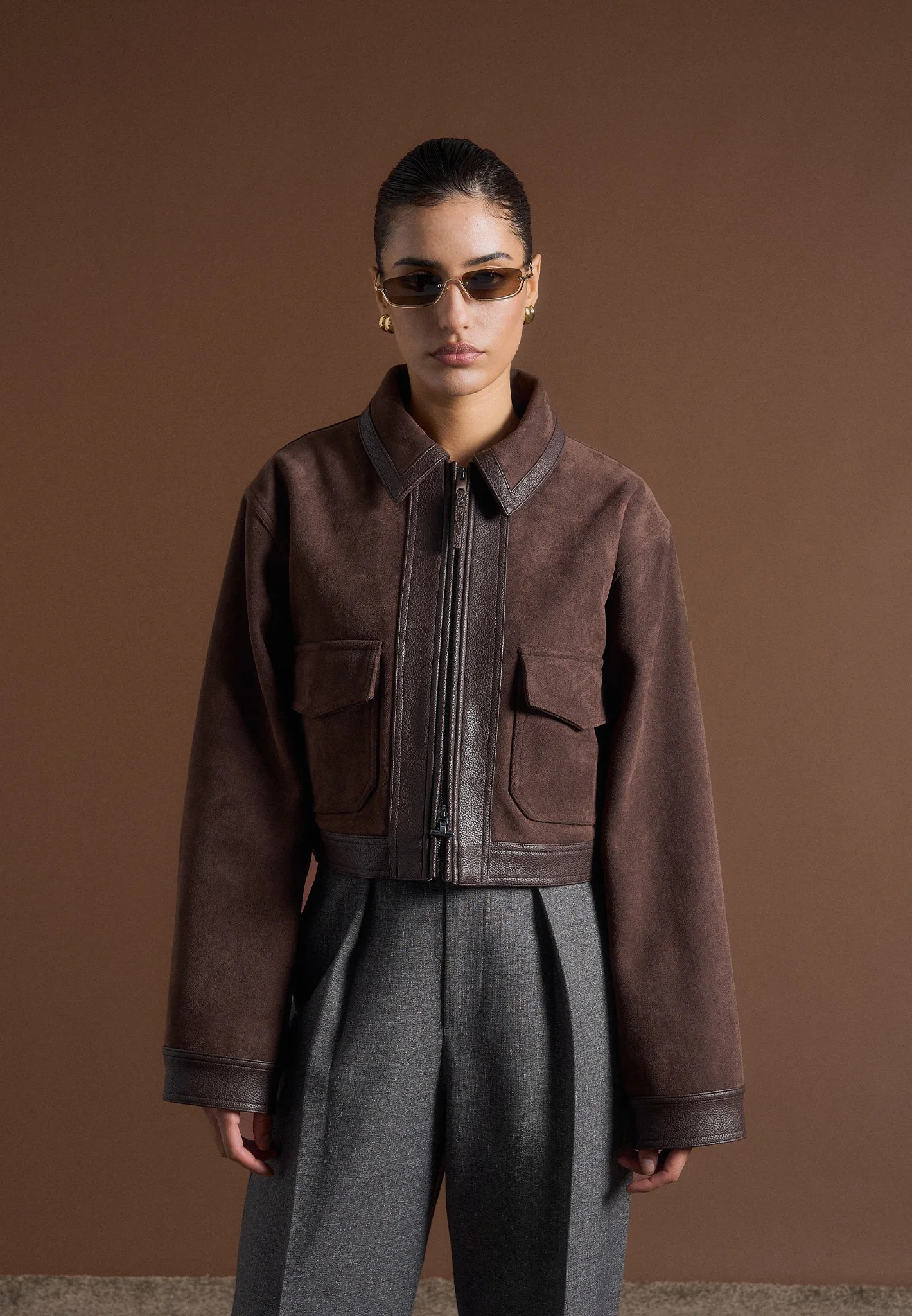 Denise - Suede & Pebbled Leather Jacket - Brown - Image 7