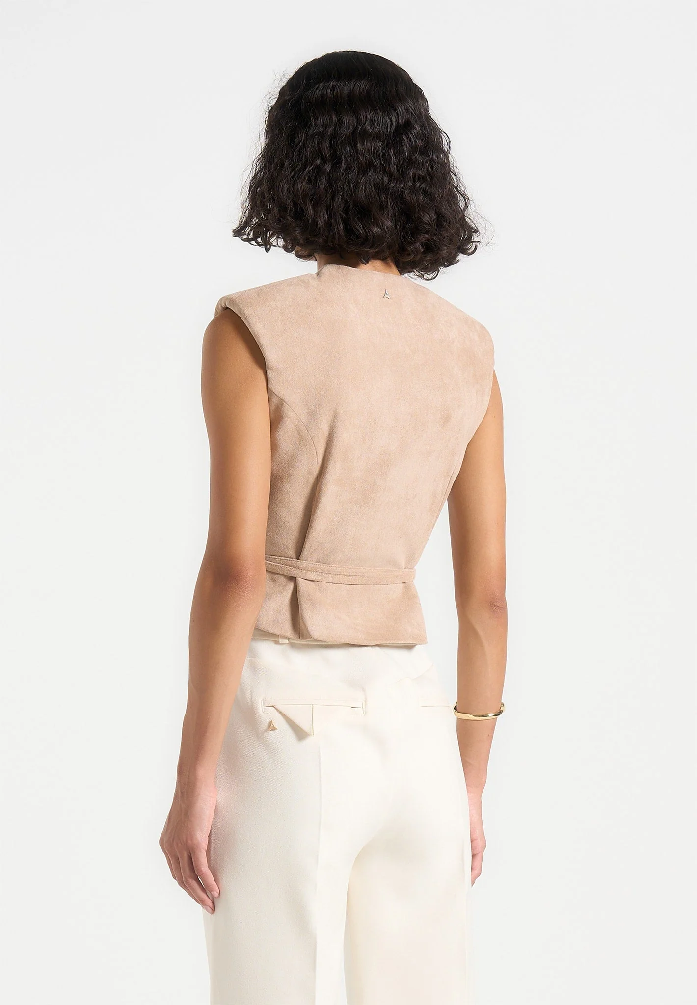 Jeanne - Suede Wrap Waistcoat with Belt - Taupe - Image 4