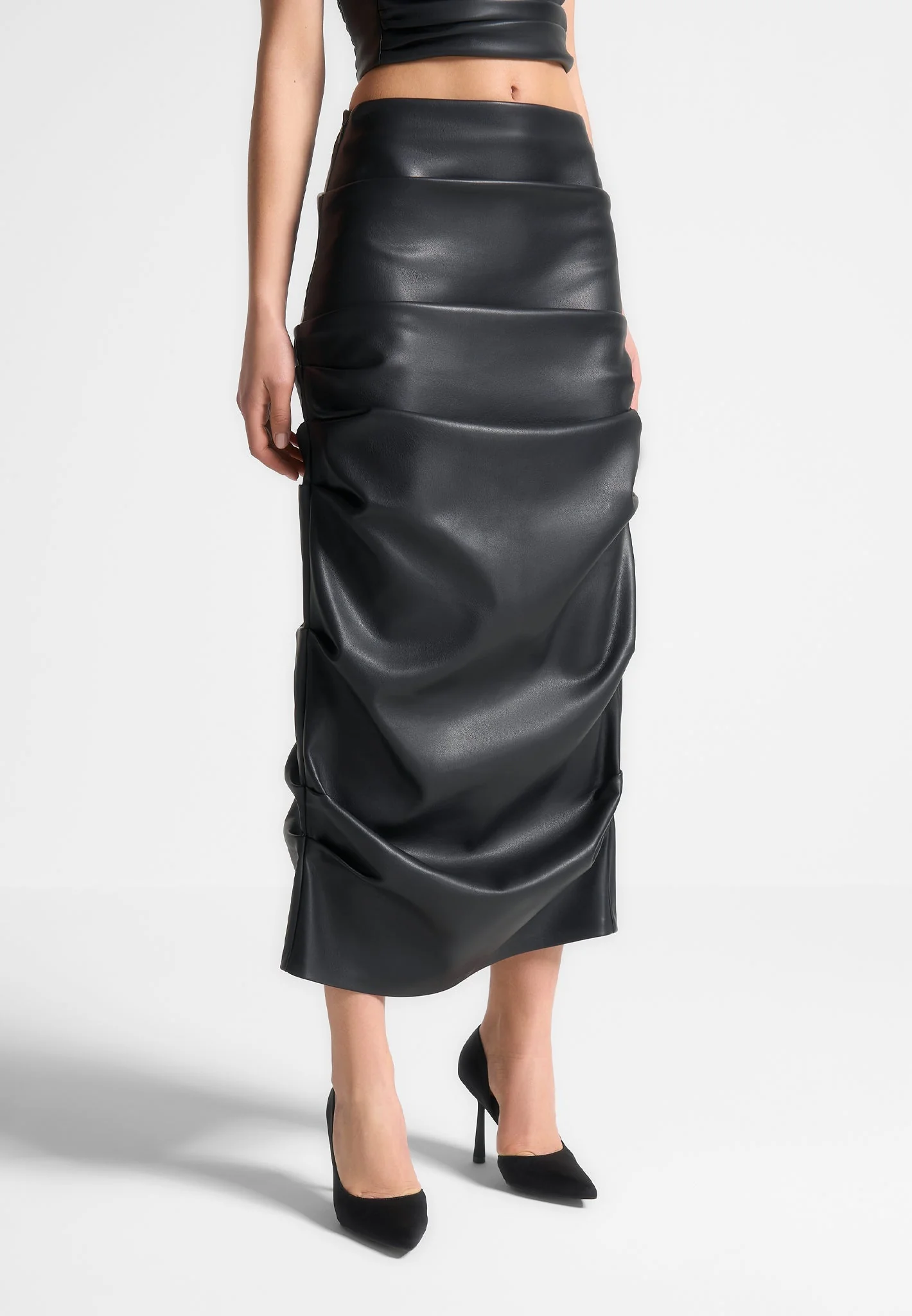 Tacked Leather Midaxi Skirt - Black - Image 3