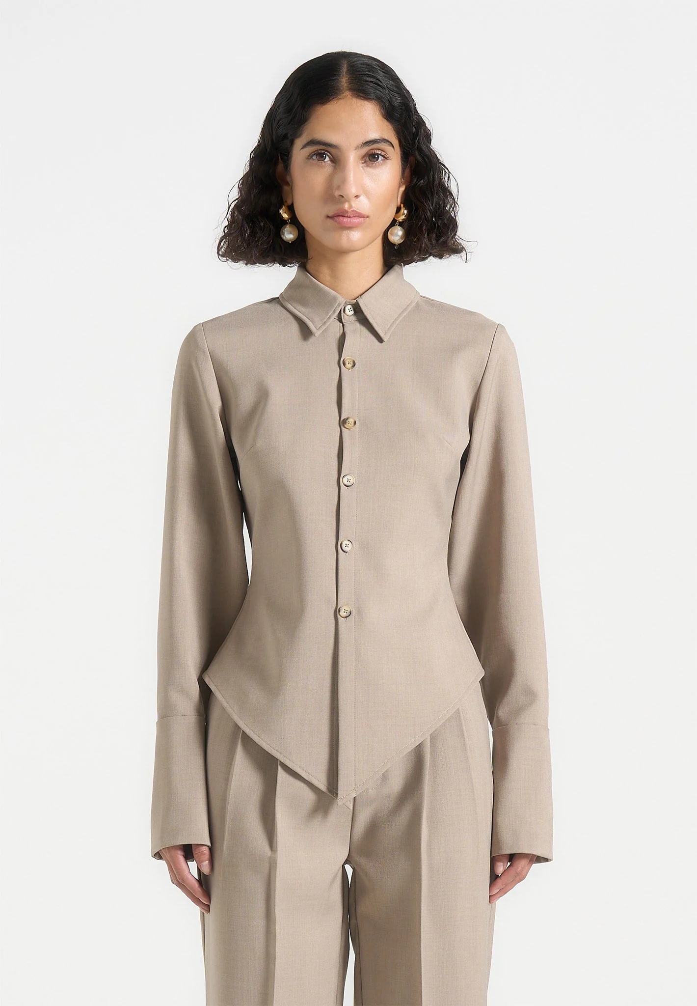 Sonia - Tailored Angled Shirt - Taupe - Image 4