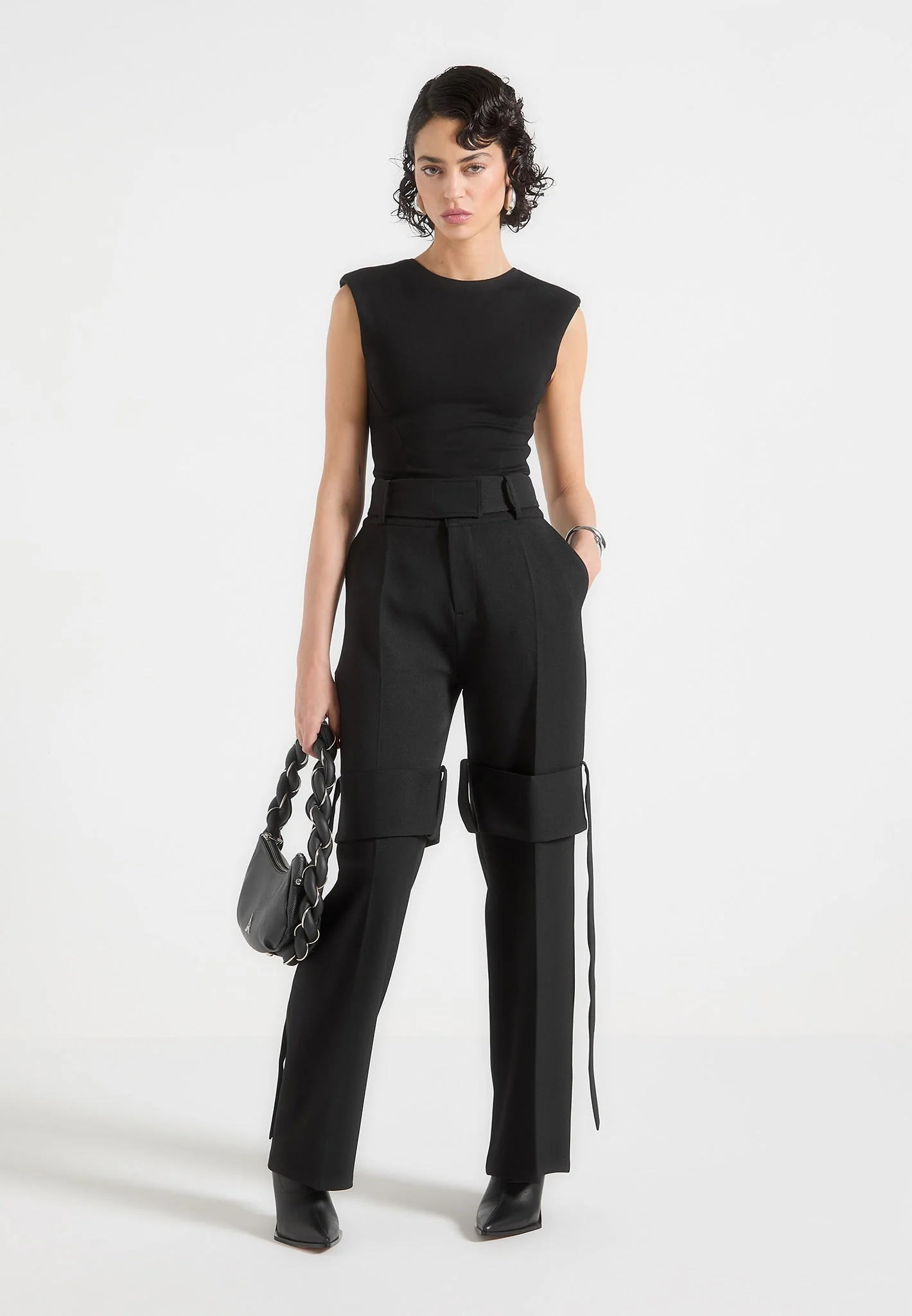 Isabelle - Tailored Belted Strap Detail Trousers - Black