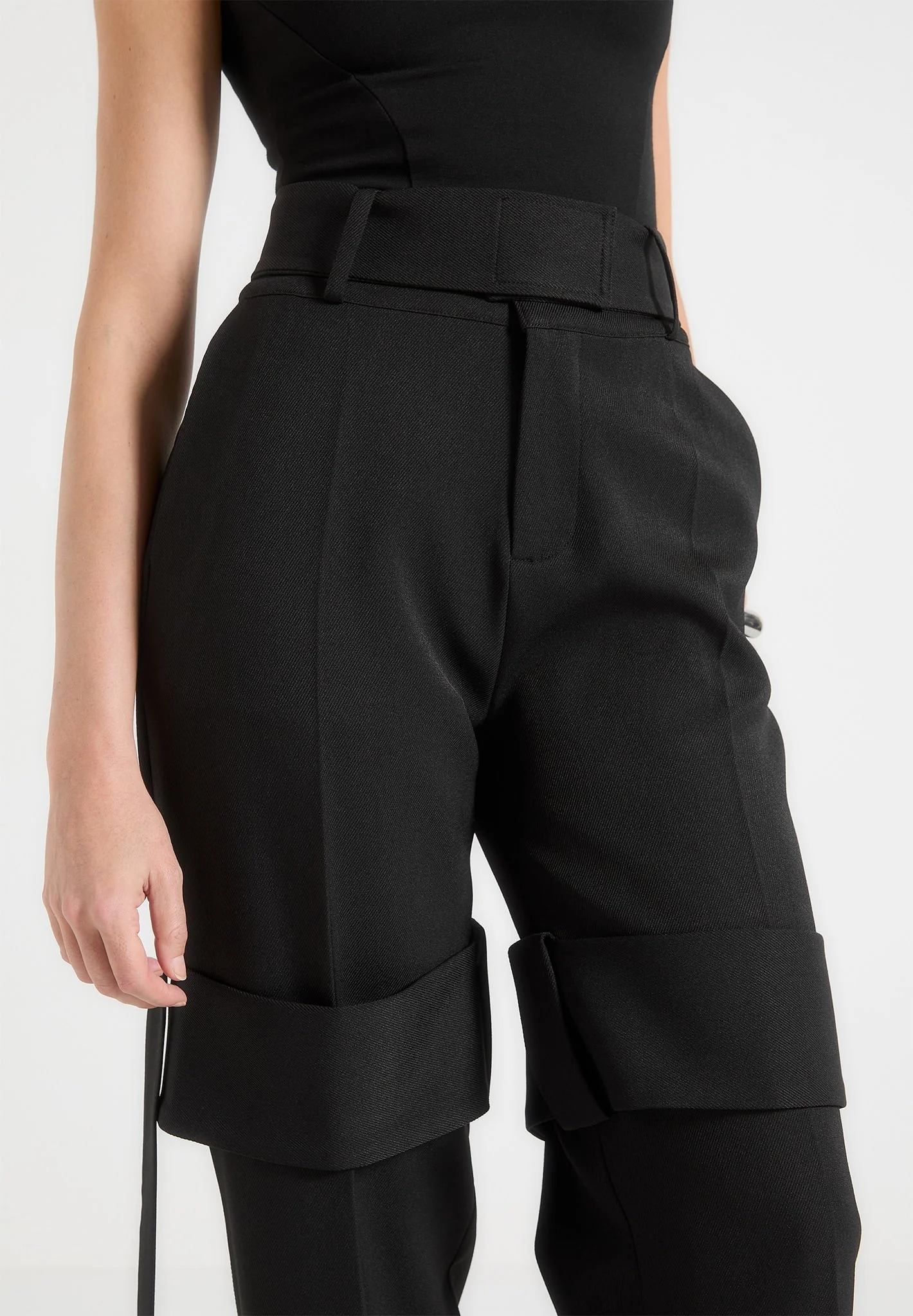 Isabelle - Tailored Belted Strap Detail Trousers - Black - Image 4