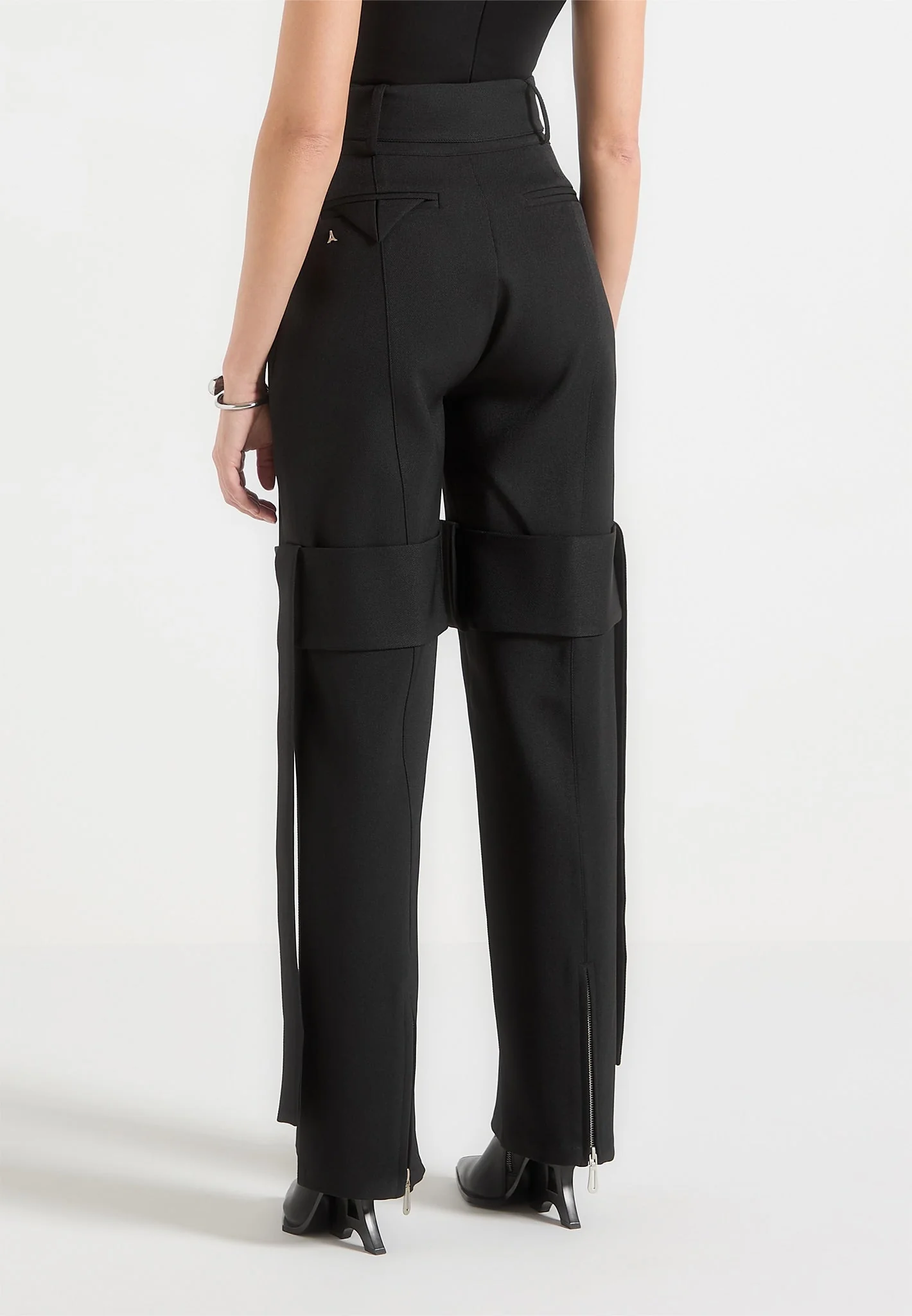 Isabelle - Tailored Belted Strap Detail Trousers - Black - Image 6