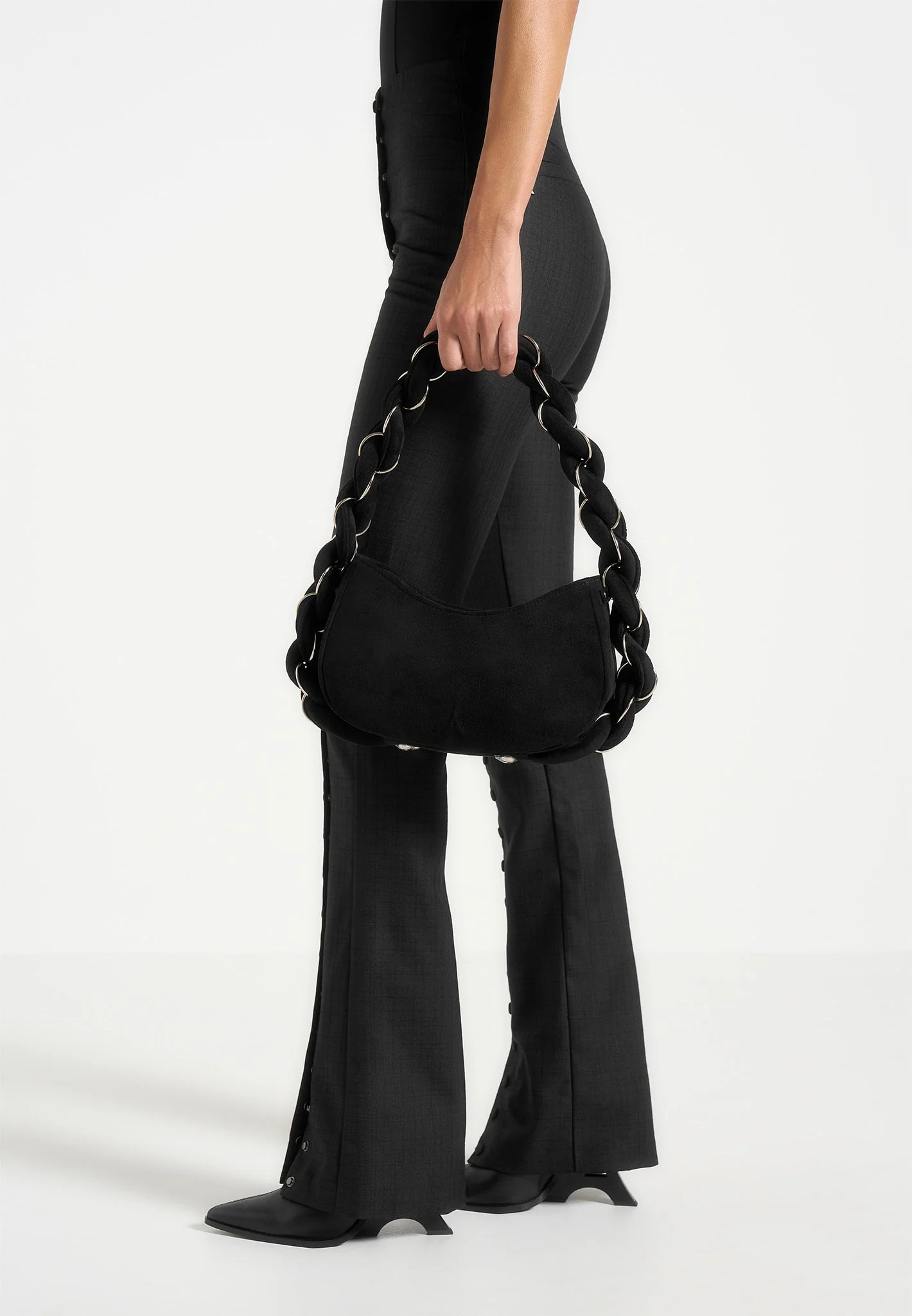 Therese - Tailored Button Detail Trousers - Black - Image 3
