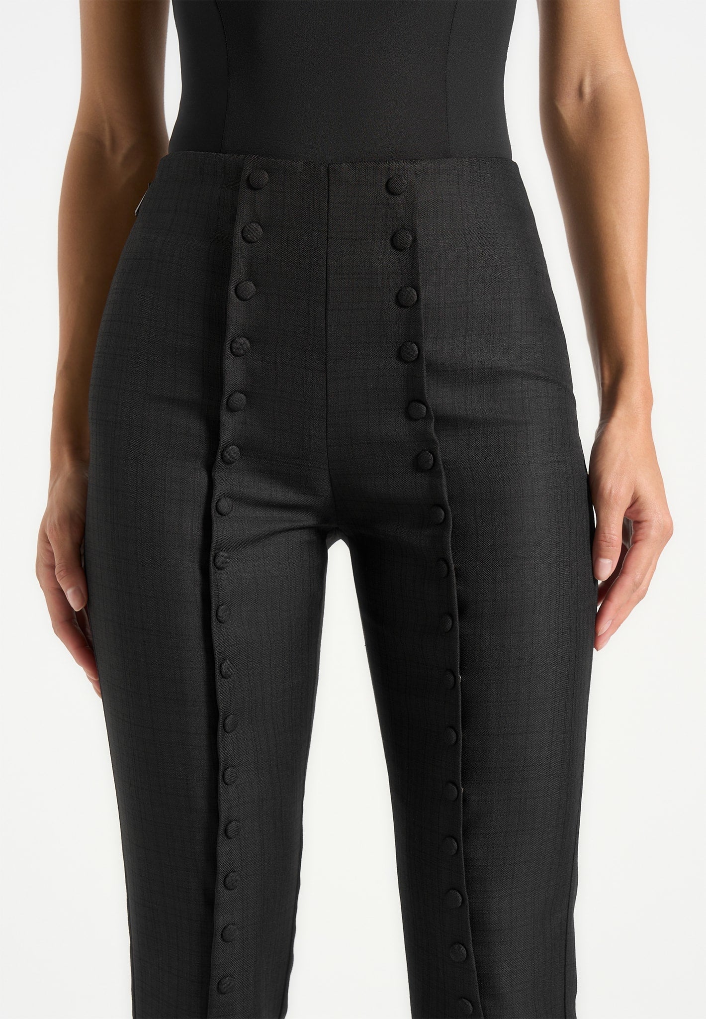 Therese - Tailored Button Detail Trousers - Black - Image 4