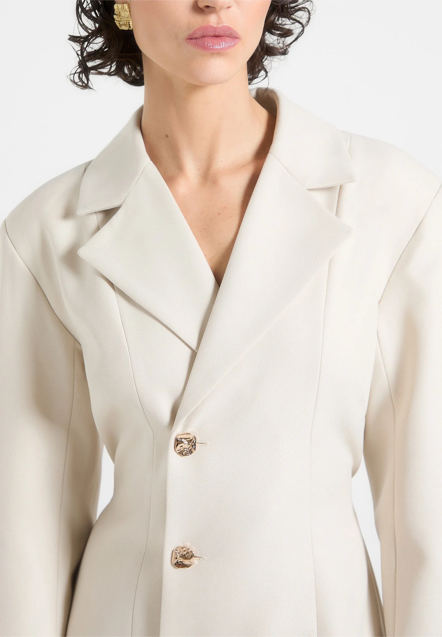 Nicole - Tailored Cinch Blazer Dress with Pleats - Cream/Beige - Image 3
