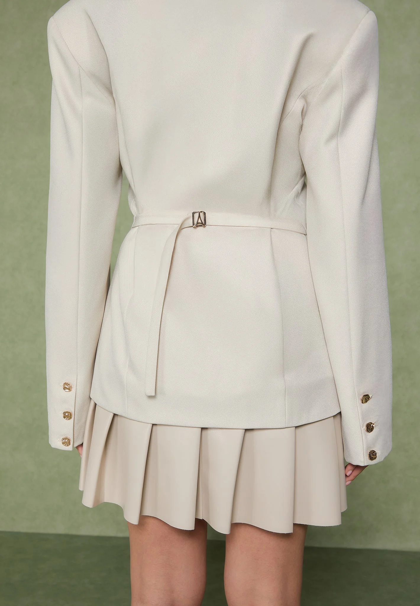 Nicole - Tailored Cinch Blazer Dress with Pleats - Cream/Beige - Image 7