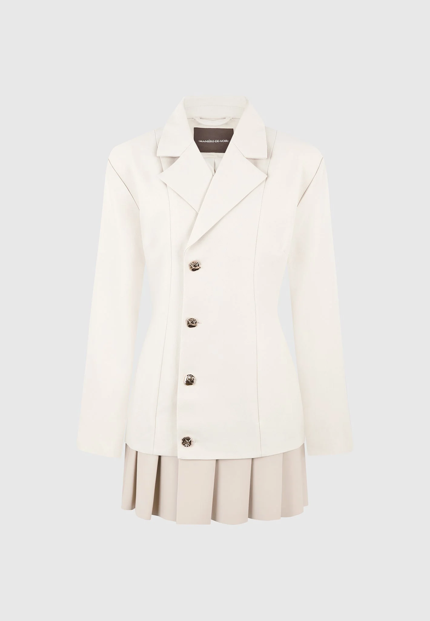 Nicole - Tailored Cinch Blazer Dress with Pleats - Cream/Beige - Image 8