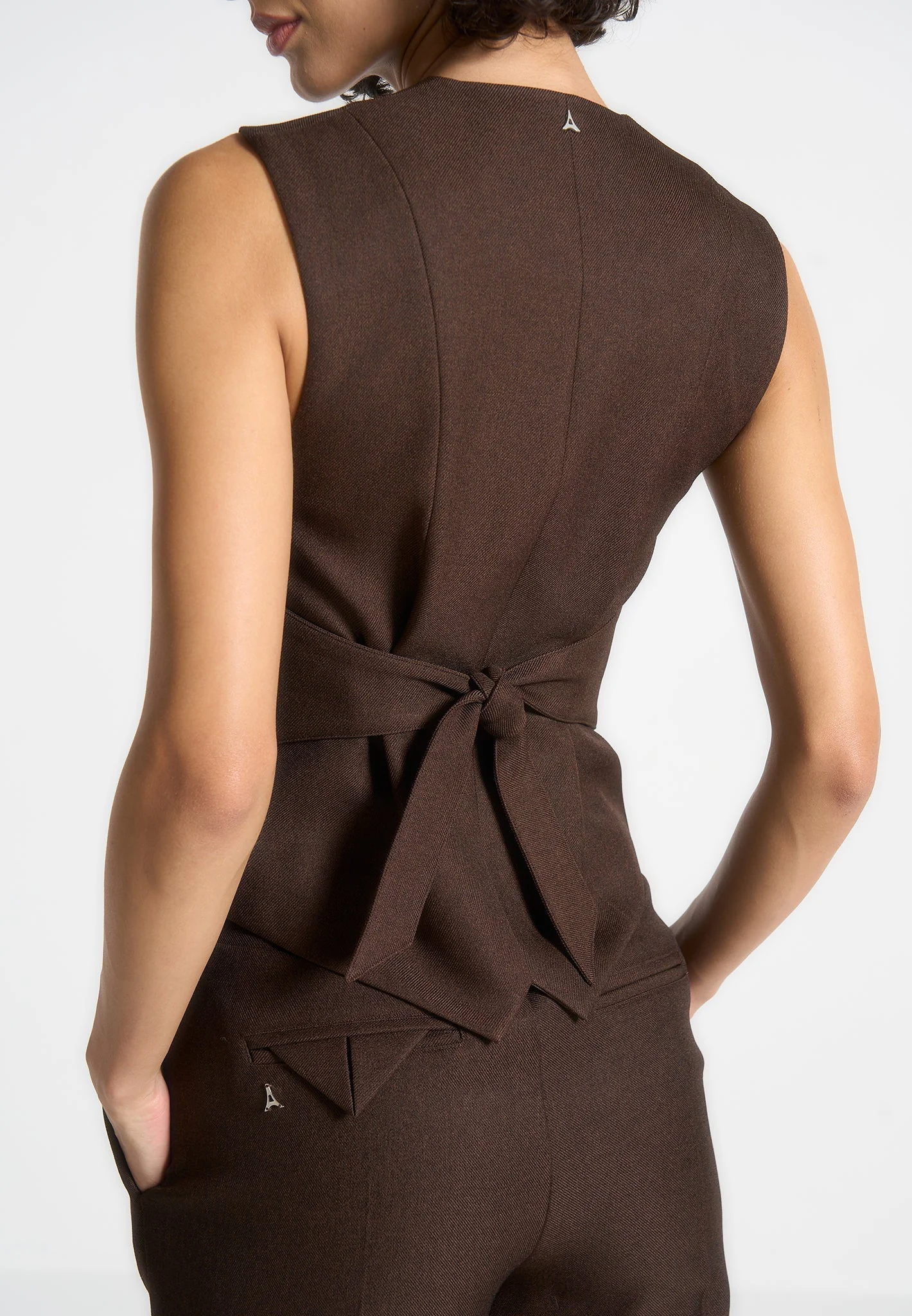 Christine - Tailored Cinch Waistcoat - Brown - Image 4