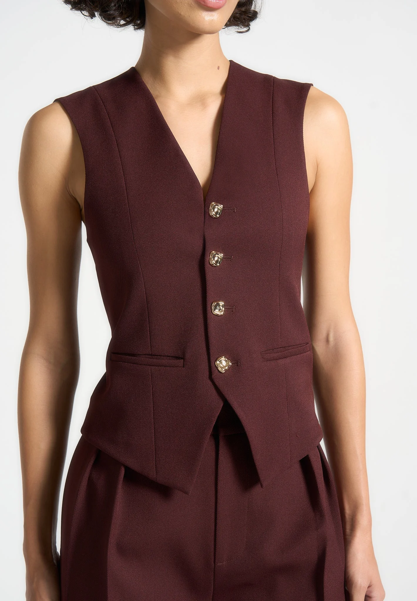 Christine - Tailored Cinch Waistcoat - Wine Red - Image 3