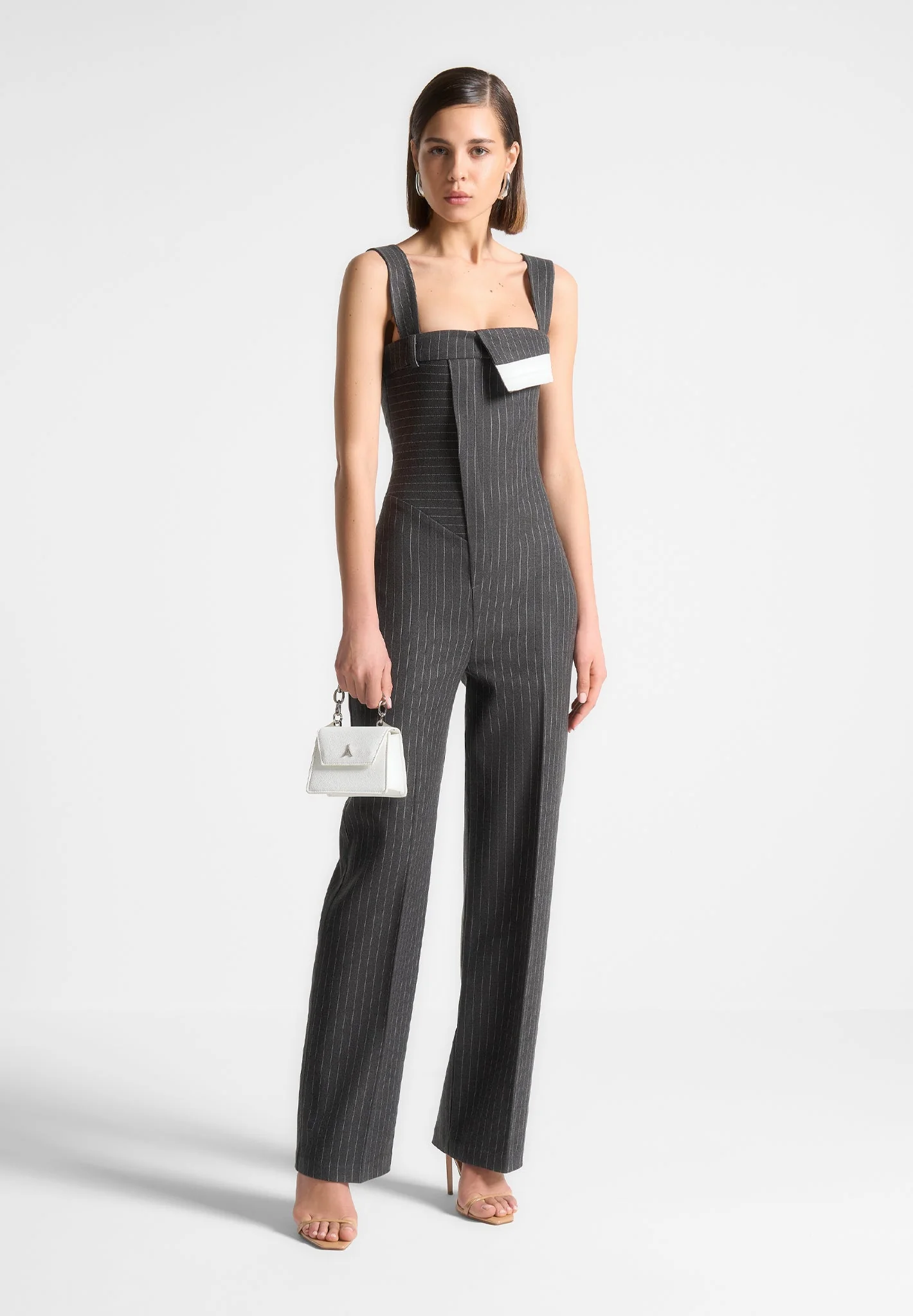 Camille - Tailored Pinstripe Jumpsuit - Grey - Image 3