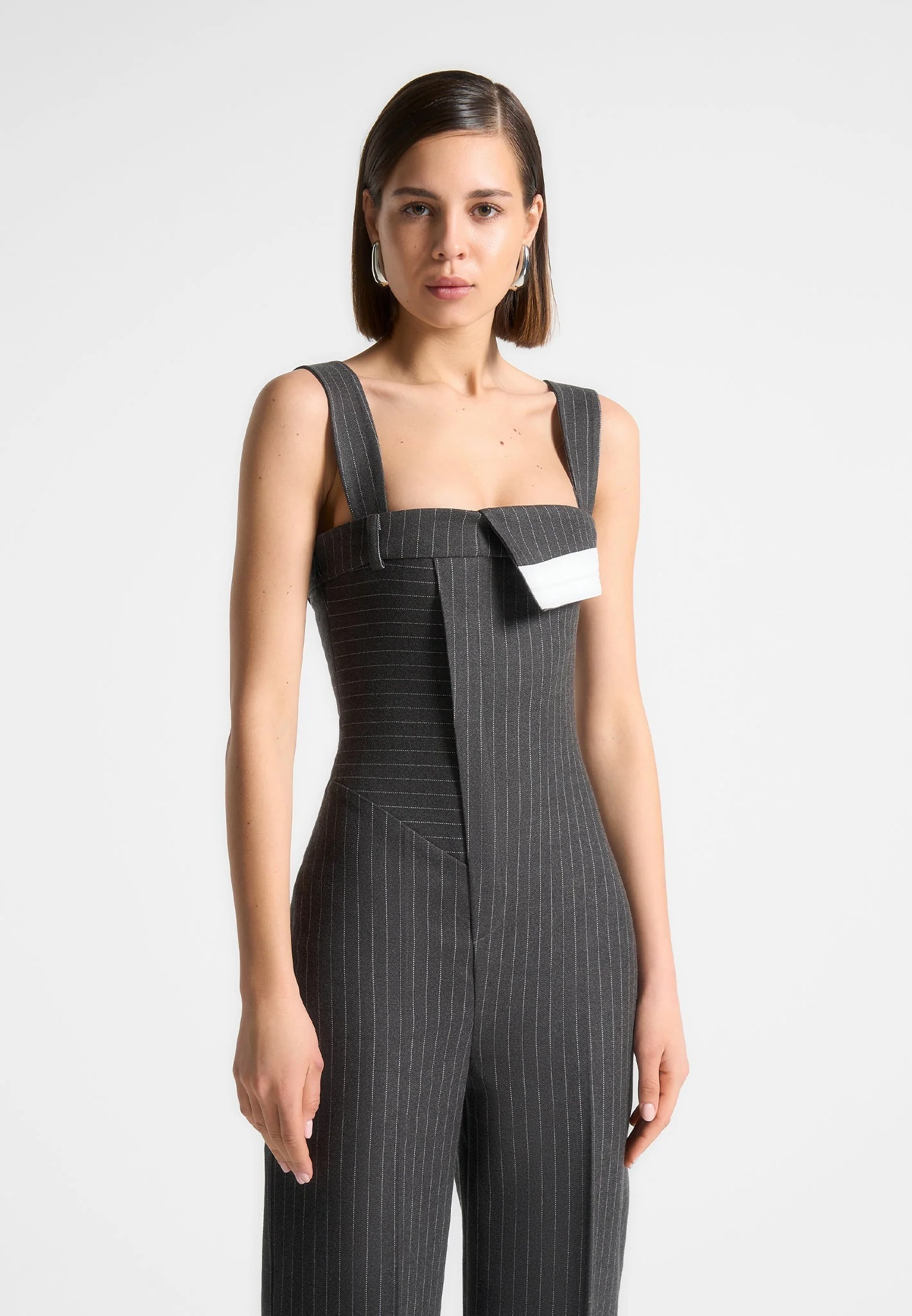 Camille - Tailored Pinstripe Jumpsuit - Grey - Image 4