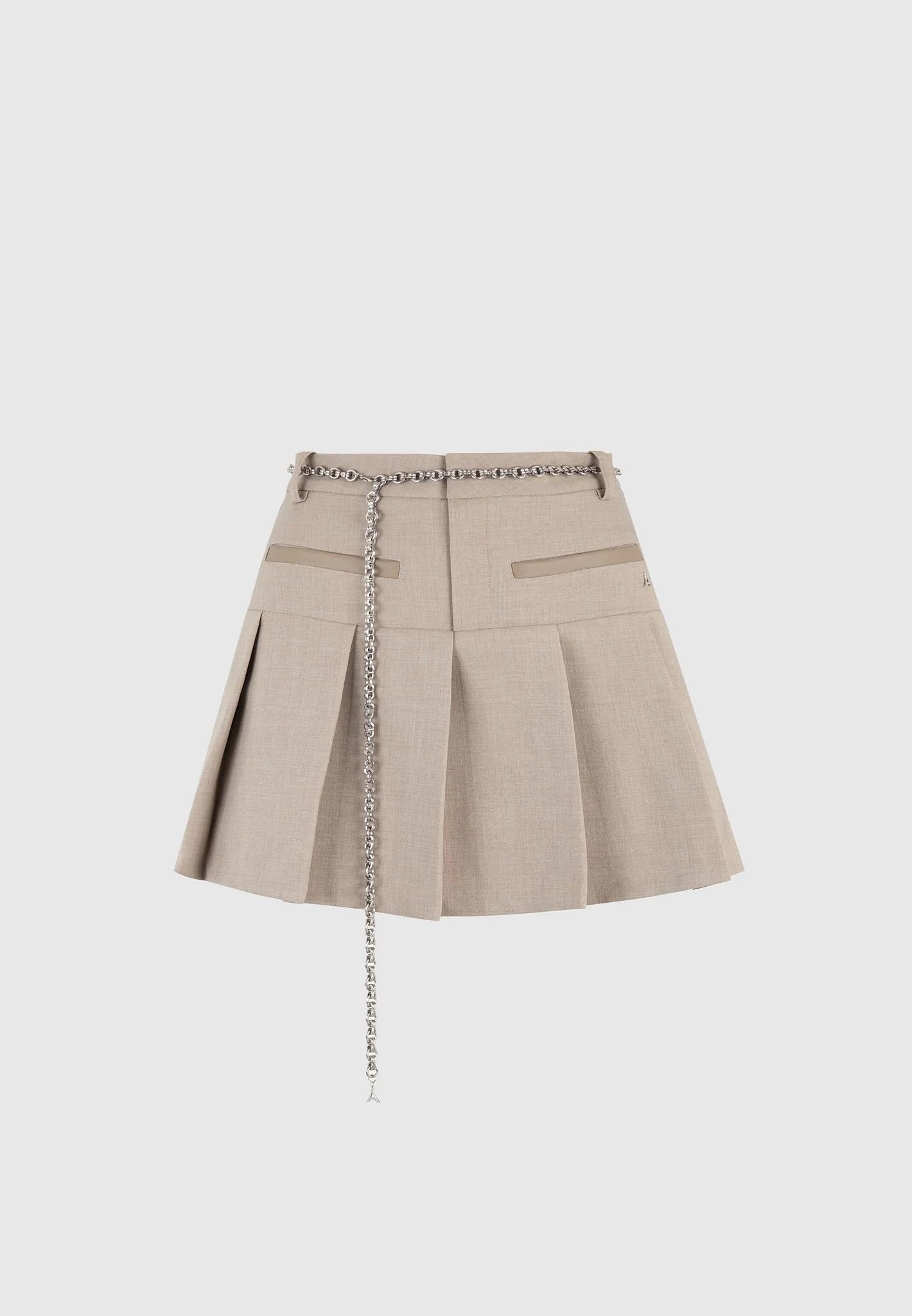 Elise - Tailored Pleated Skort with Belt - Taupe - Image 5