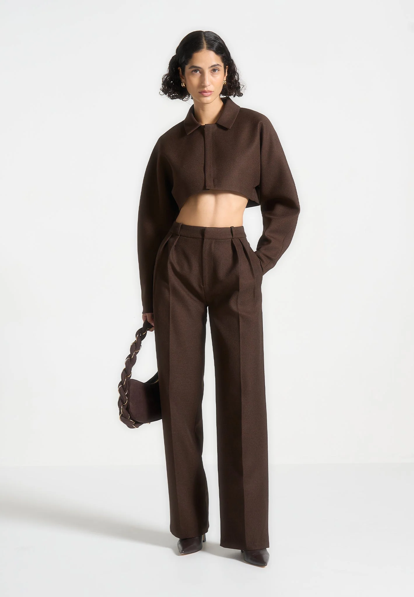 Elya - Tailored Super Cropped Jacket - Brown - Image 2