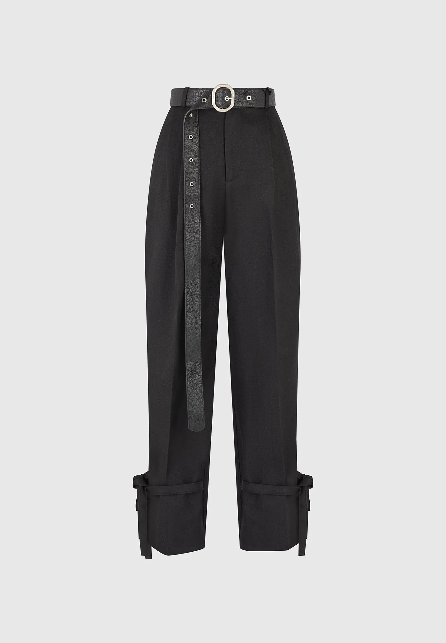 Suzanne - Tailored Trousers with Oversized Belt and Ankle Ties - Black - Image 6