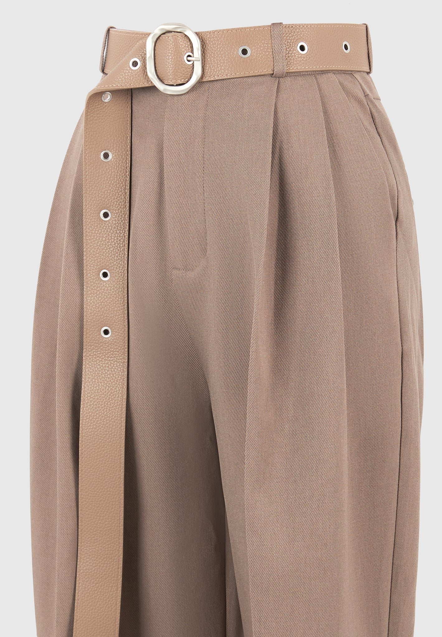 Suzanne - Tailored Trousers with Oversized Belt and Ankle Ties - Taupe - Image 10
