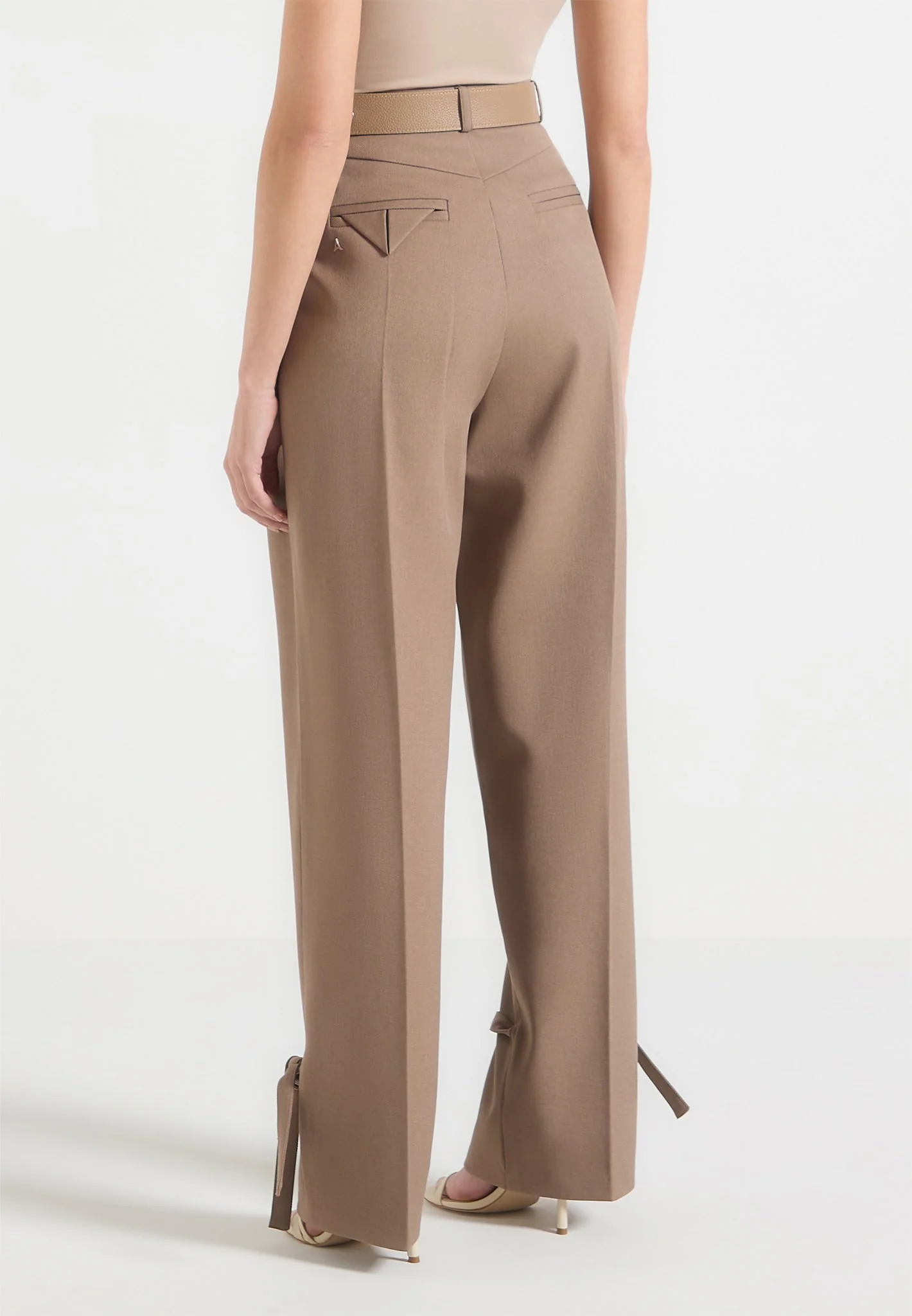 Suzanne - Tailored Trousers with Oversized Belt and Ankle Ties - Taupe - Image 4