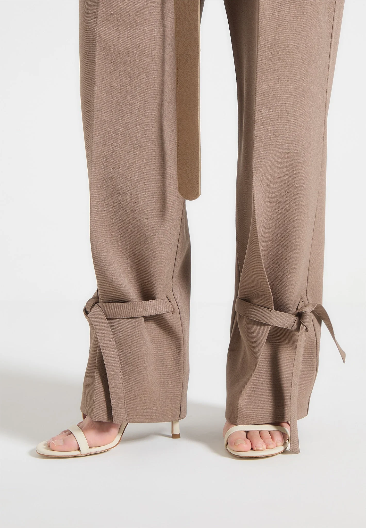 Suzanne - Tailored Trousers with Oversized Belt and Ankle Ties - Taupe - Image 5