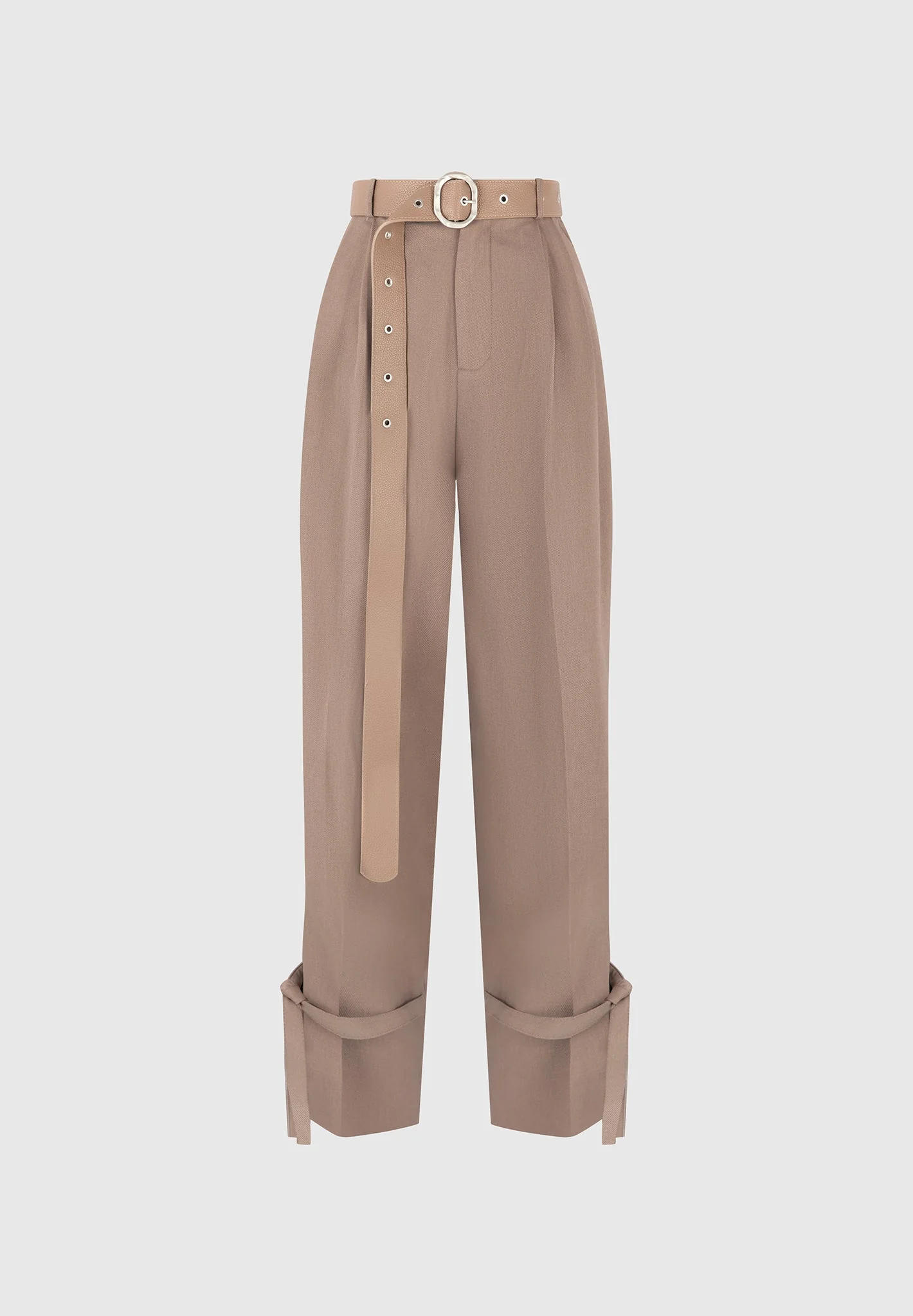 Suzanne - Tailored Trousers with Oversized Belt and Ankle Ties - Taupe - Image 9
