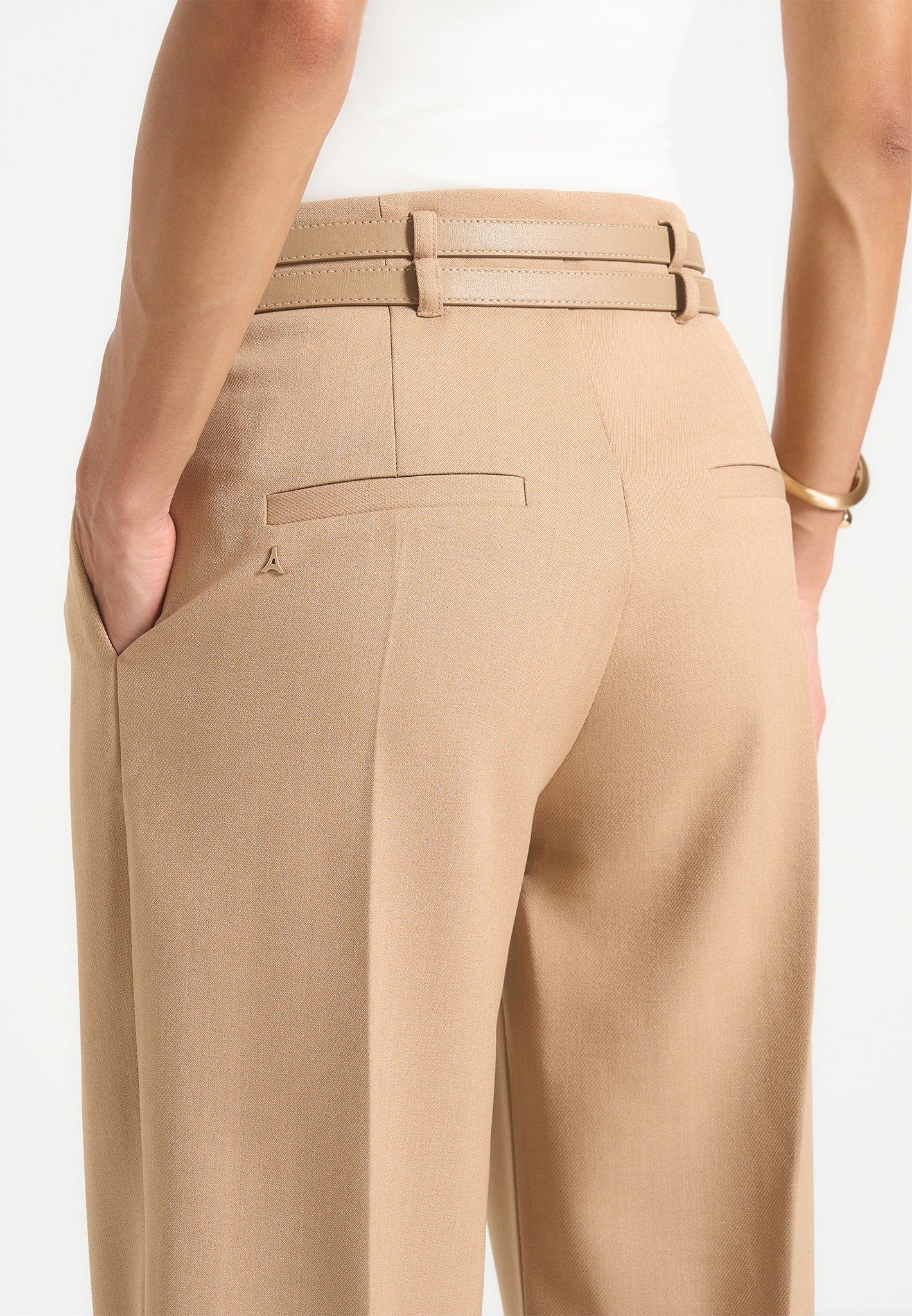 Pascale - Tailored Twin Belt Trousers - Dark Beige - Image 4