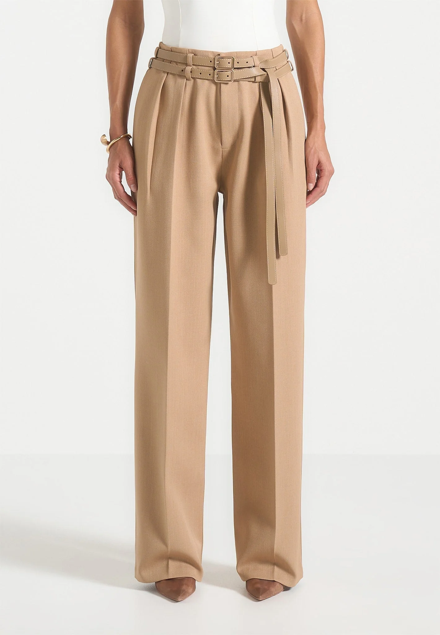 Pascale - Tailored Twin Belt Trousers - Dark Beige - Image 6