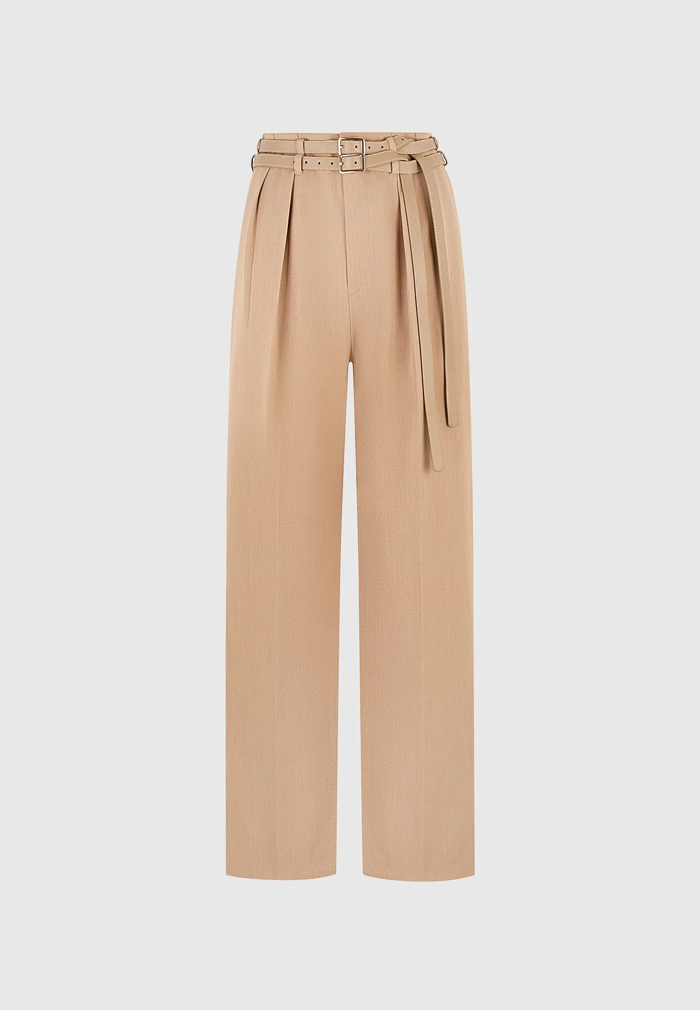 Pascale - Tailored Twin Belt Trousers - Dark Beige - Image 7
