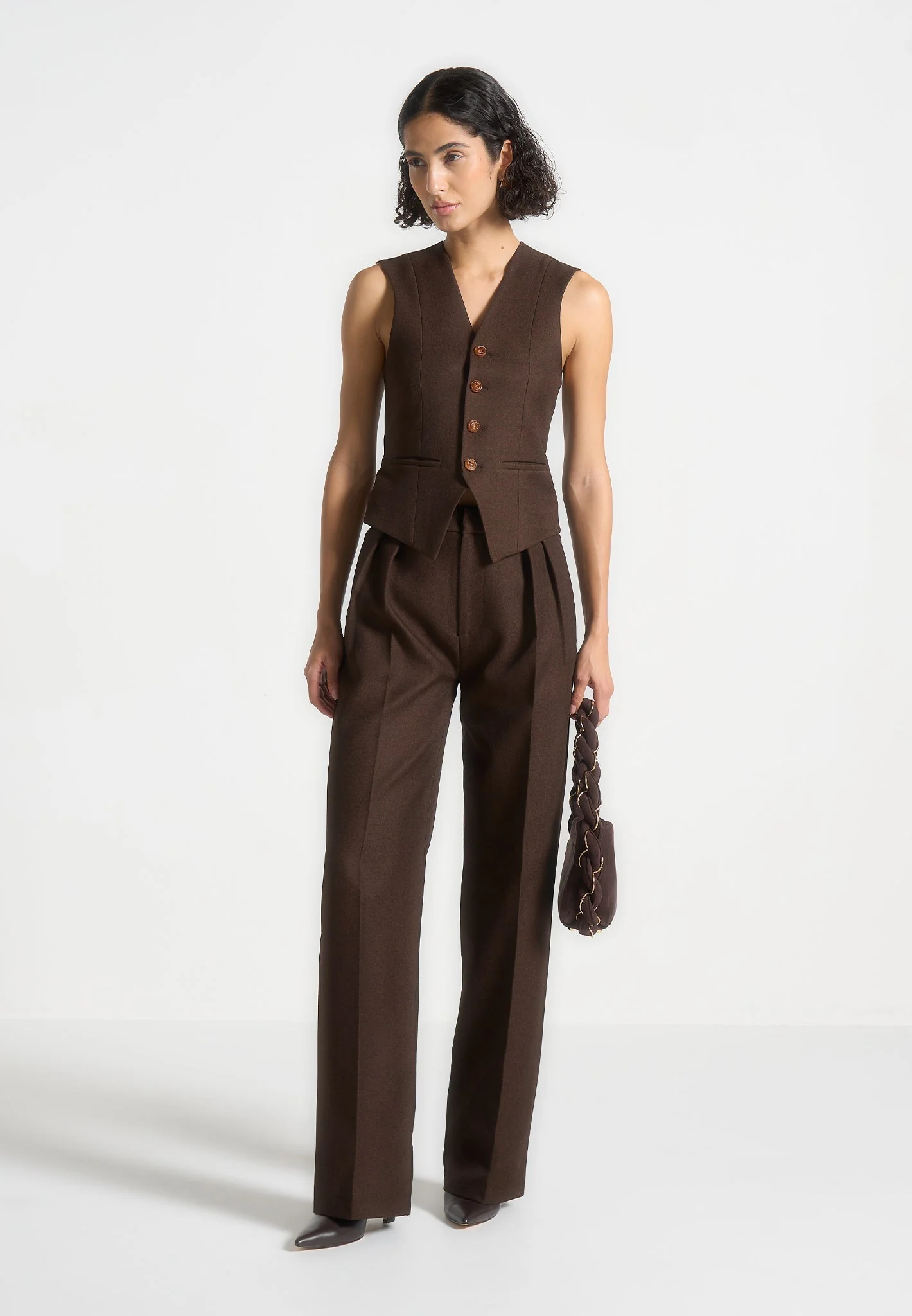 Julie - Tailored Twin Pleat Trousers - Brown - Image 2