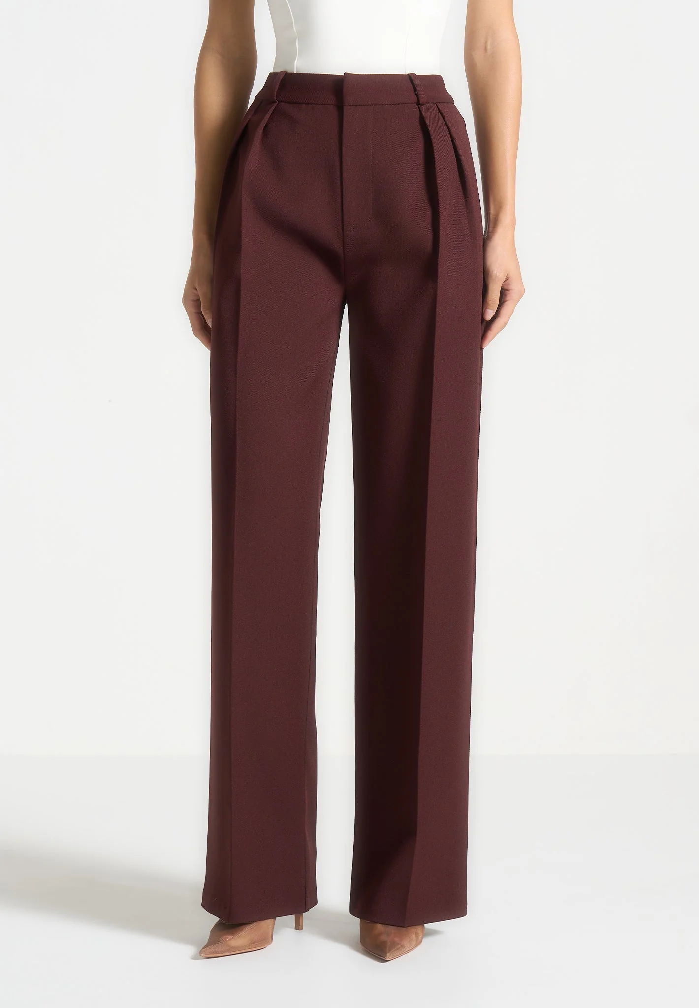 Julie - Tailored Twin Pleat Trousers - Wine Red - Image 2