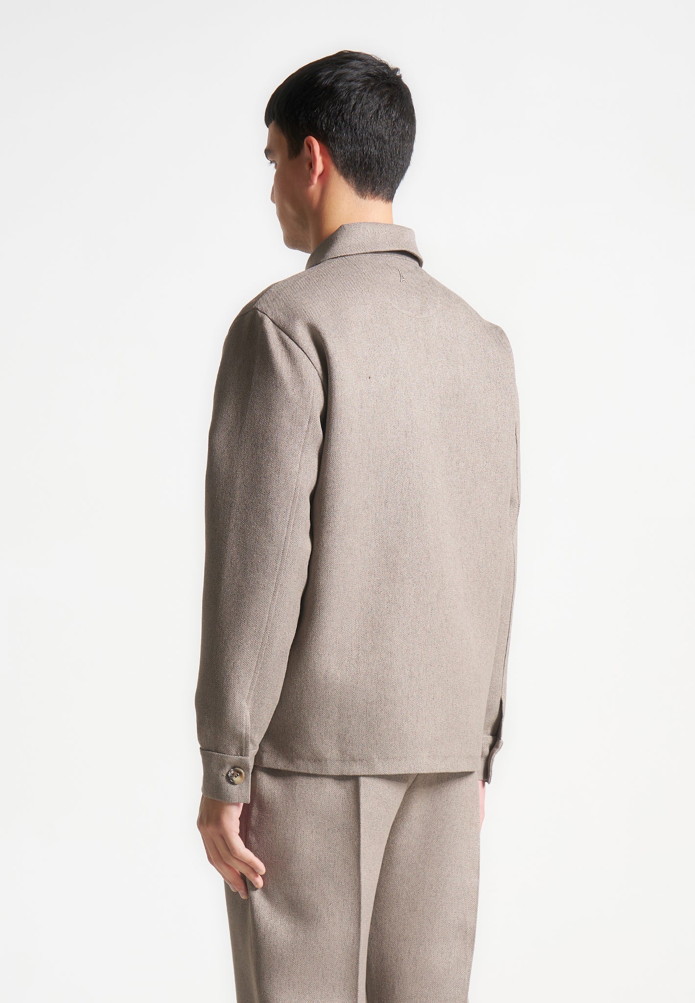 Leo - Textured Tailored Long Sleeve Overshirt - Taupe - Image 4
