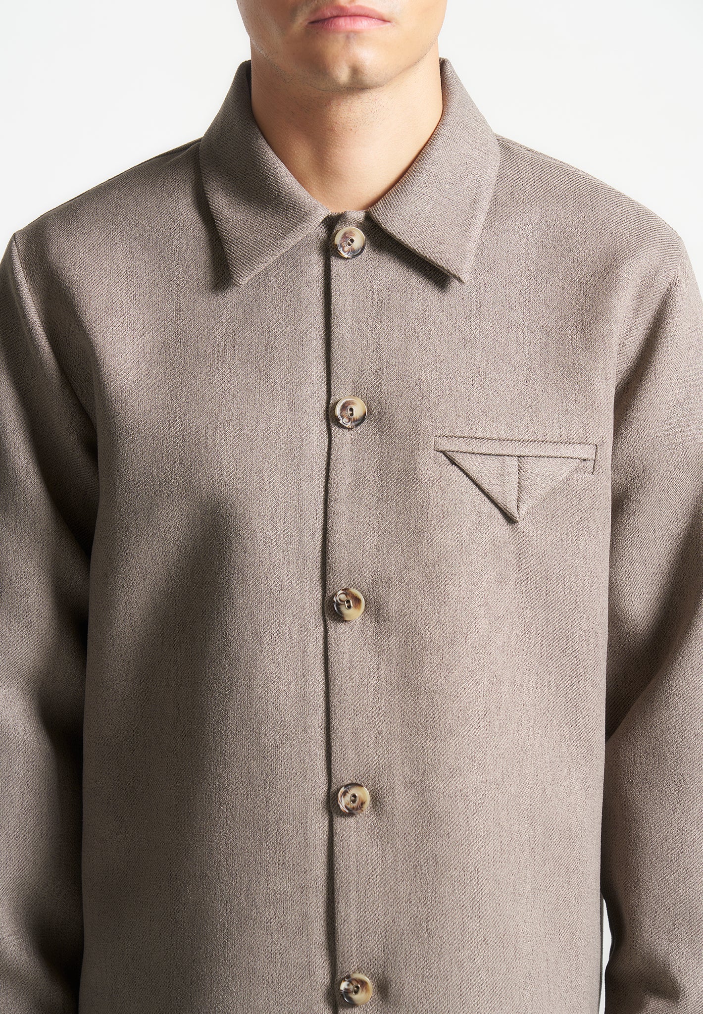 Leo - Textured Tailored Long Sleeve Overshirt - Taupe - Image 5