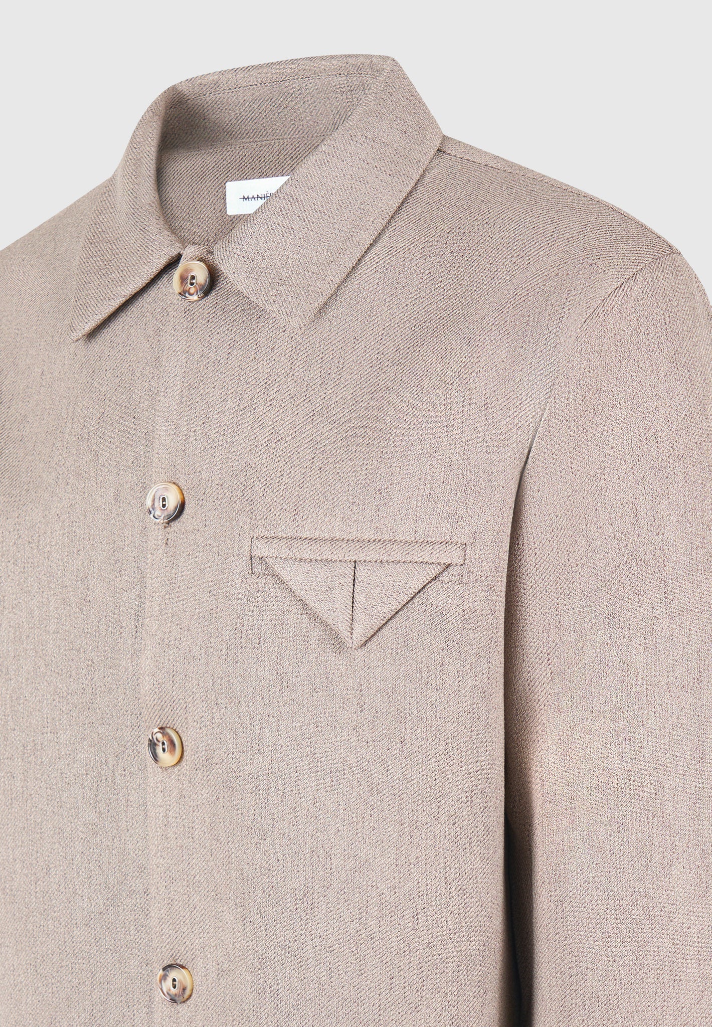 Leo - Textured Tailored Long Sleeve Overshirt - Taupe - Image 7