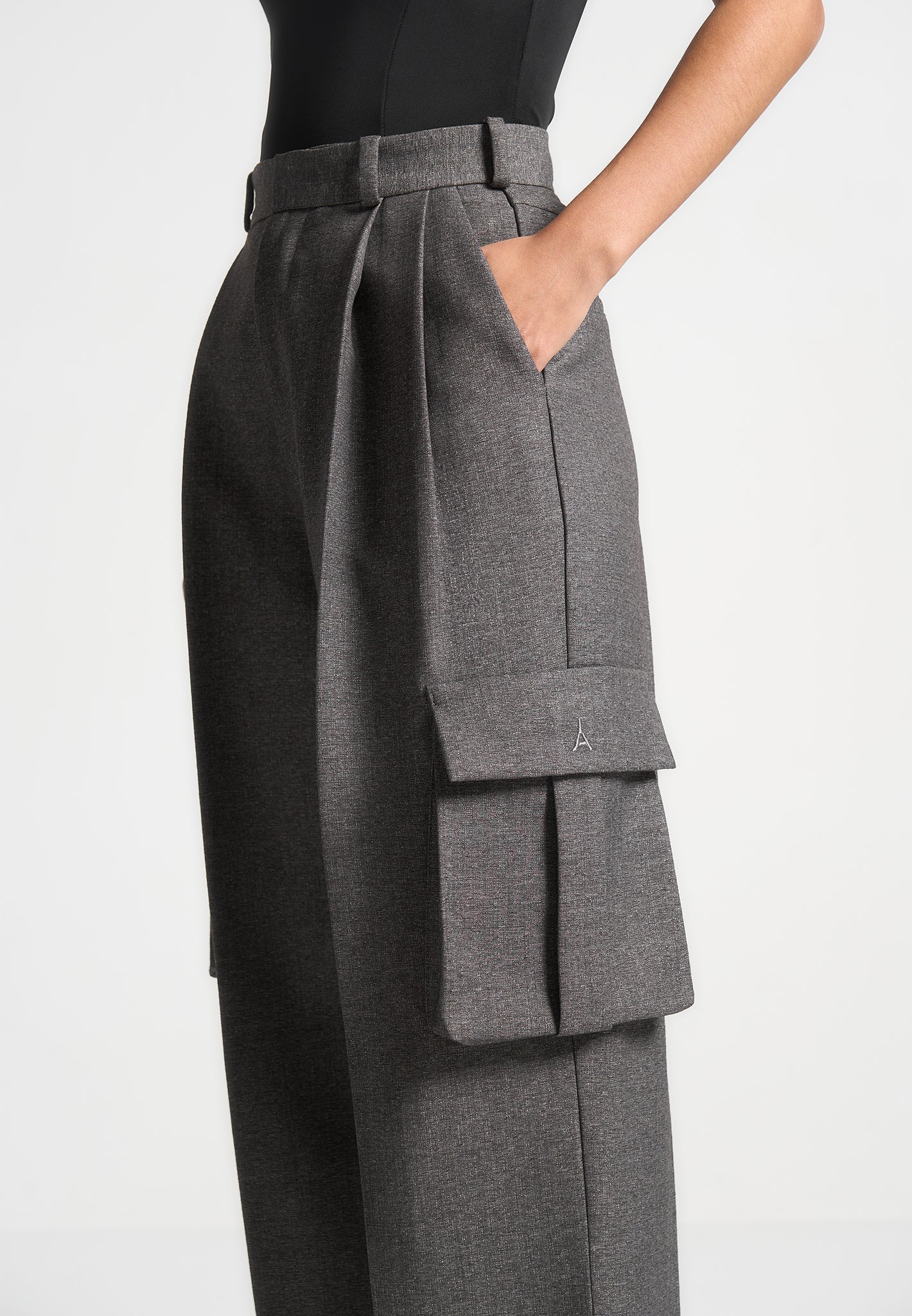 Danielle - Textured Tailored Pleated Cargo Trousers - Grey Marl - Image 5