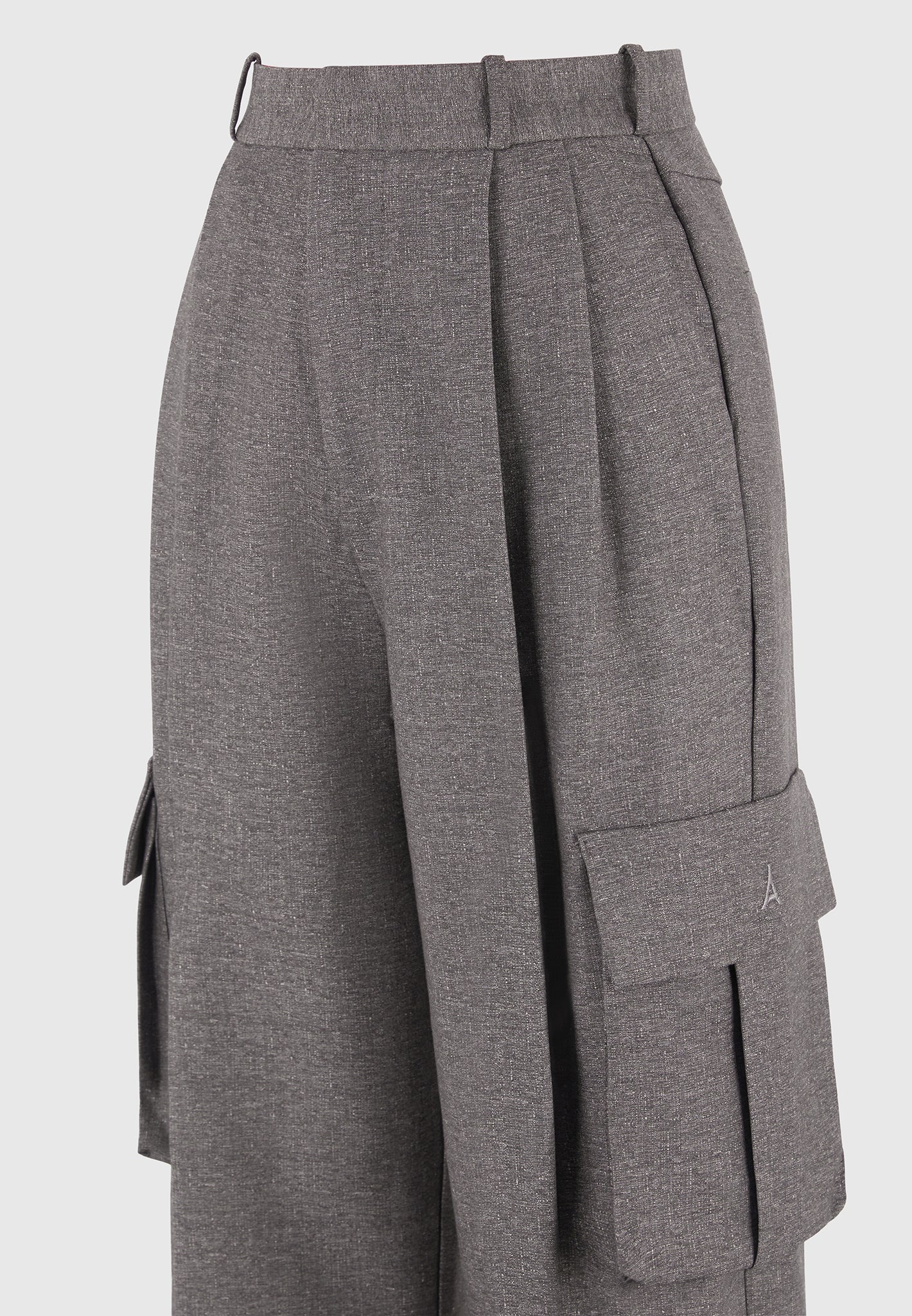 Danielle - Textured Tailored Pleated Cargo Trousers - Grey Marl - Image 7