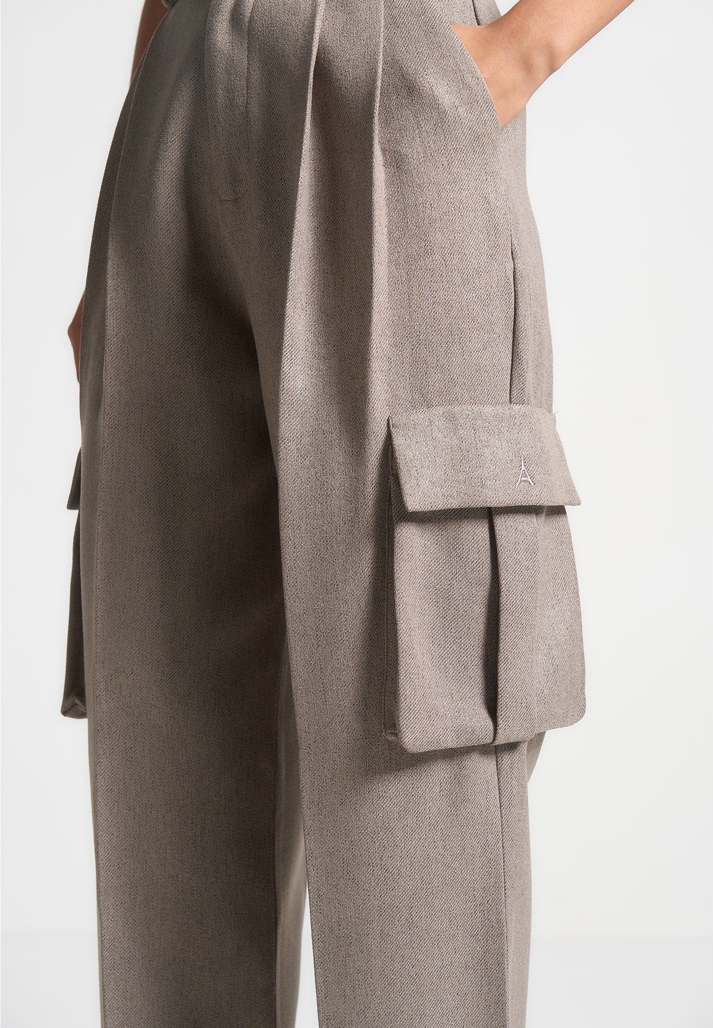 Danielle - Textured Tailored Pleated Cargo Trousers - Taupe - Image 5