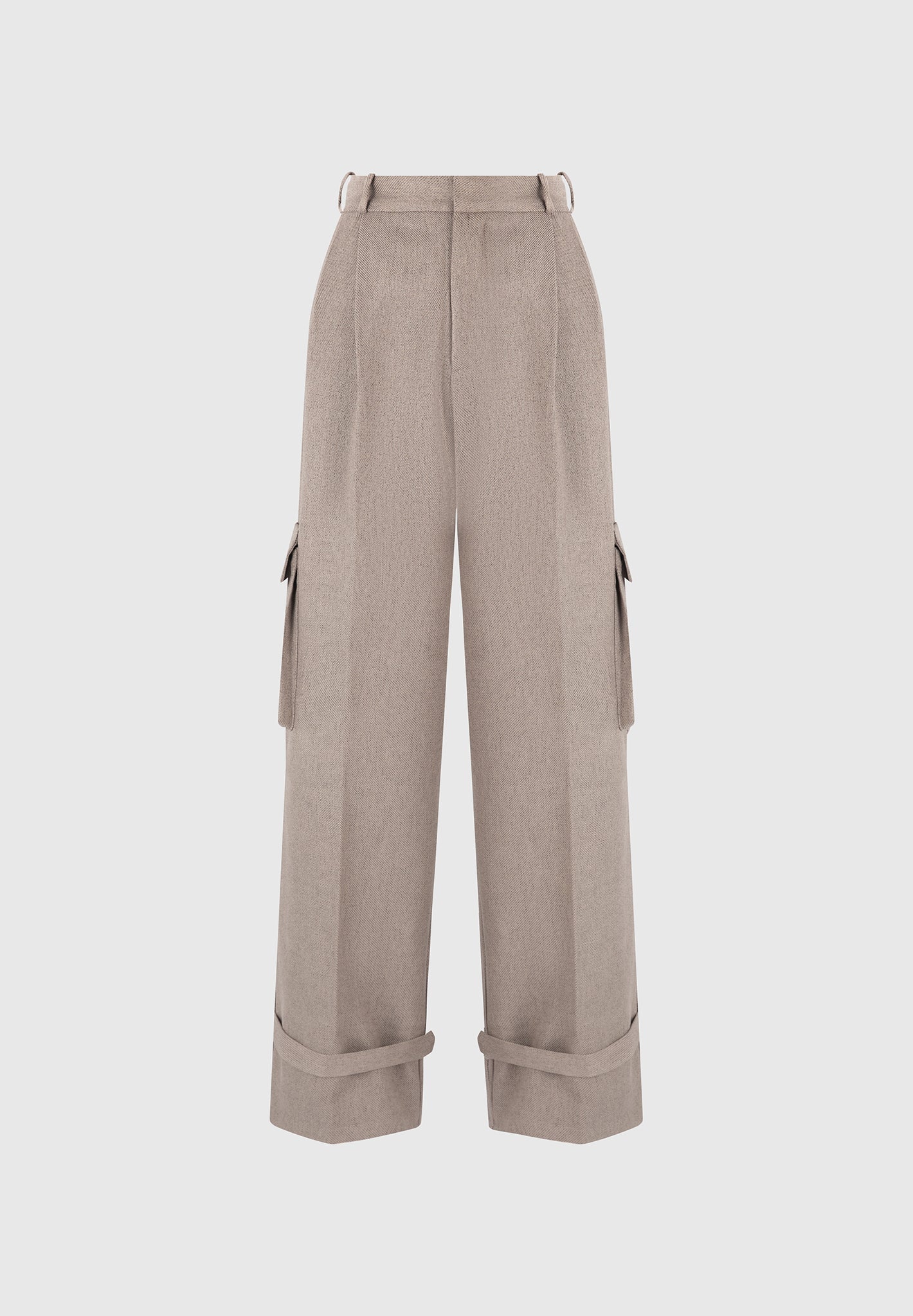 Danielle - Textured Tailored Pleated Cargo Trousers - Taupe - Image 6