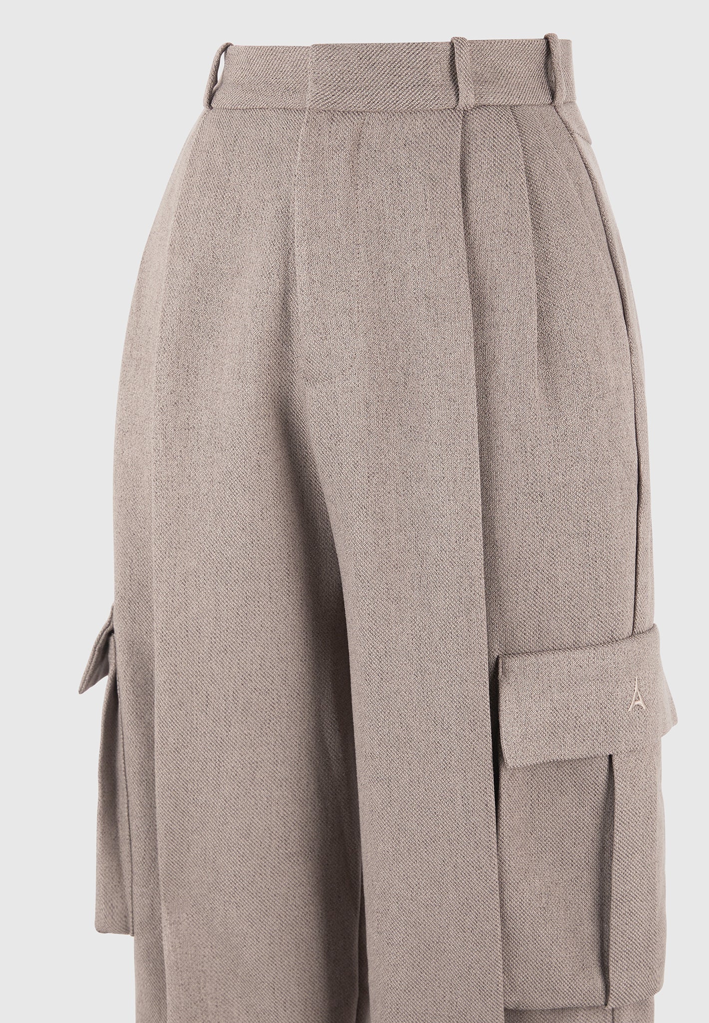 Danielle - Textured Tailored Pleated Cargo Trousers - Taupe - Image 7