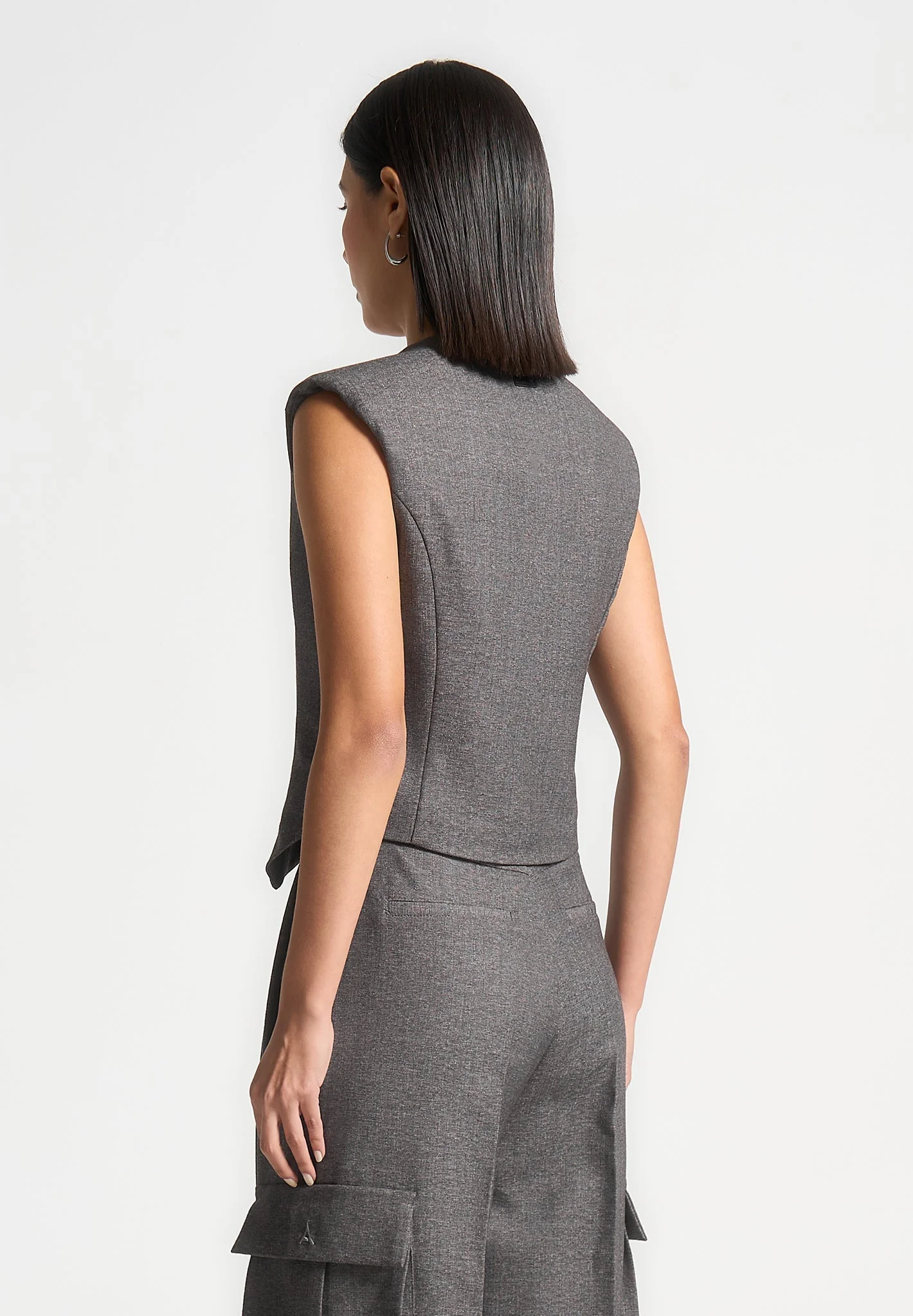 Laurence - Textured Tailored Wrap Waistcoat - Grey Marl - Image 4