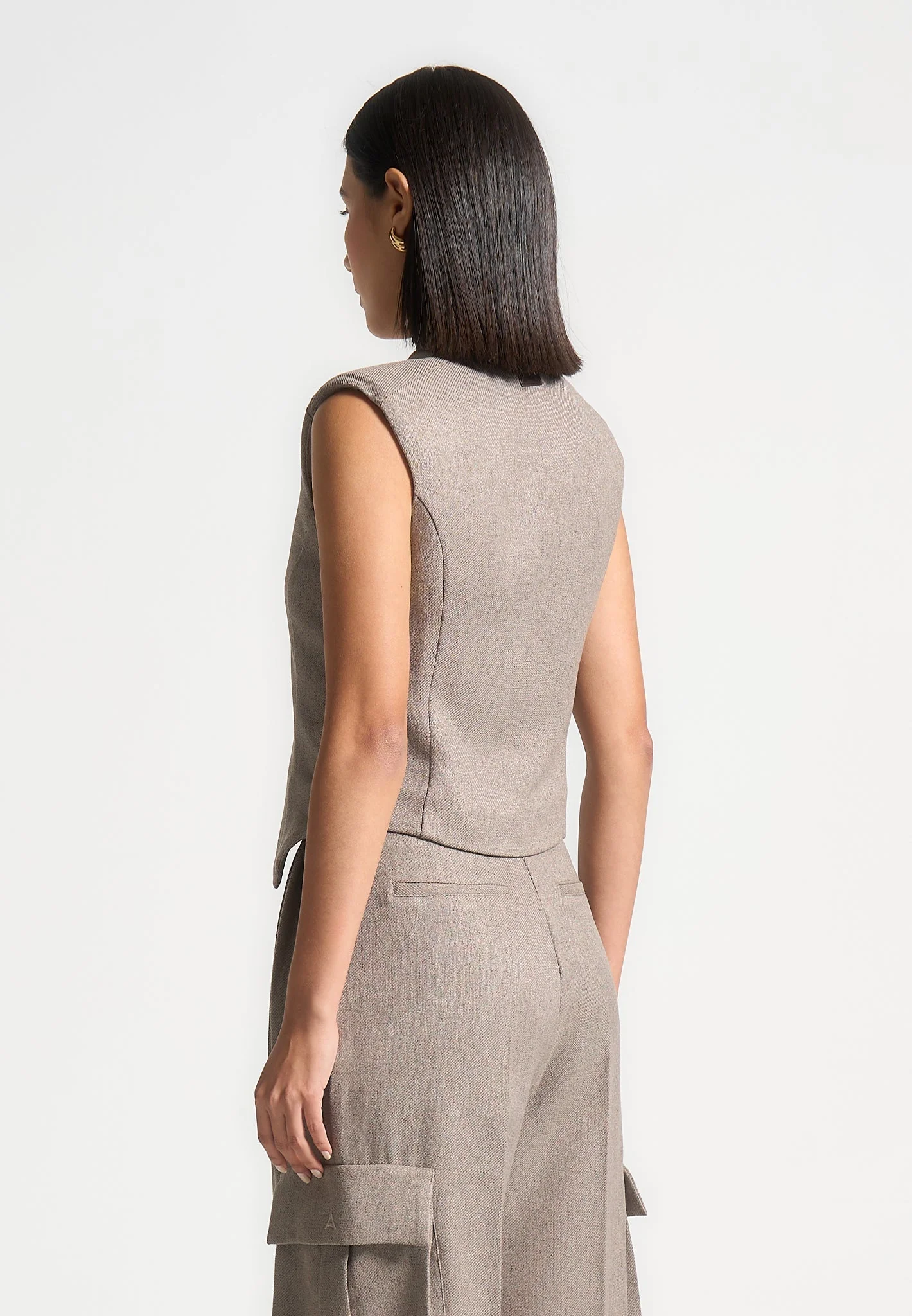 Laurence - Textured Tailored Wrap Waistcoat - Taupe - Image 3