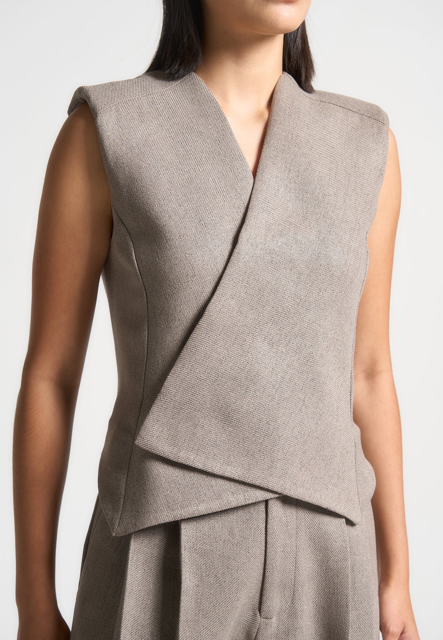 Laurence - Textured Tailored Wrap Waistcoat - Taupe - Image 5