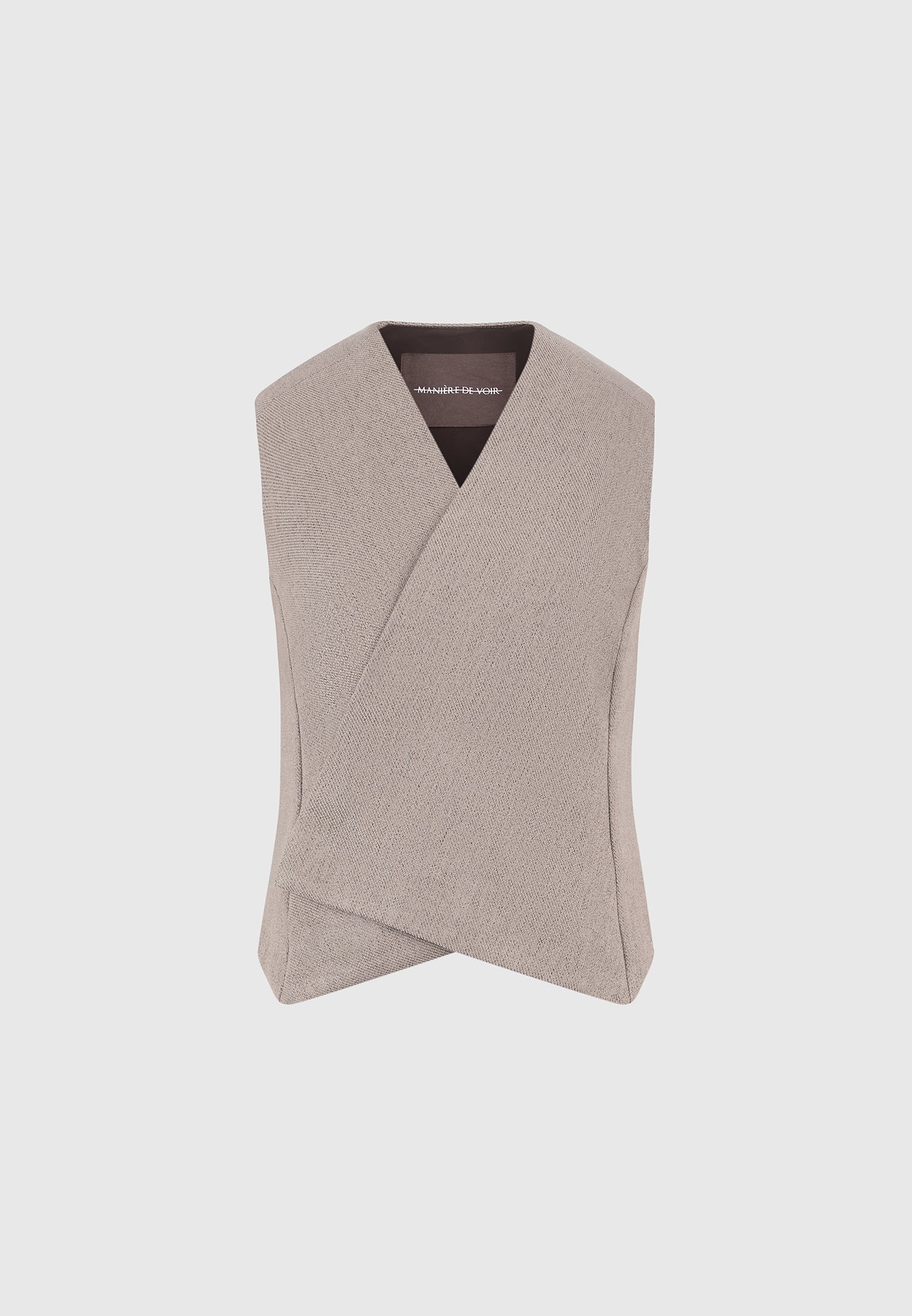 Laurence - Textured Tailored Wrap Waistcoat - Taupe - Image 6