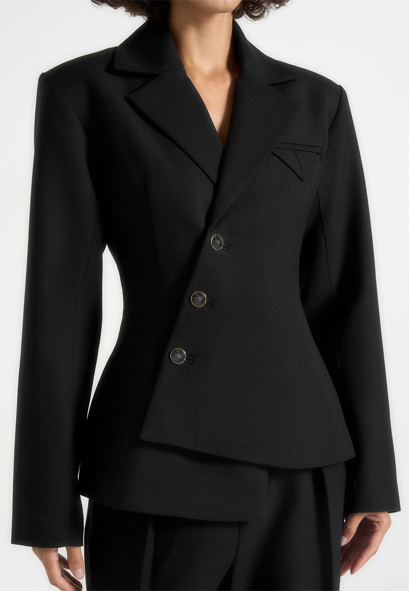Thalia - Asymmetric Tailored Double Breasted Blazer - Black - Image 3