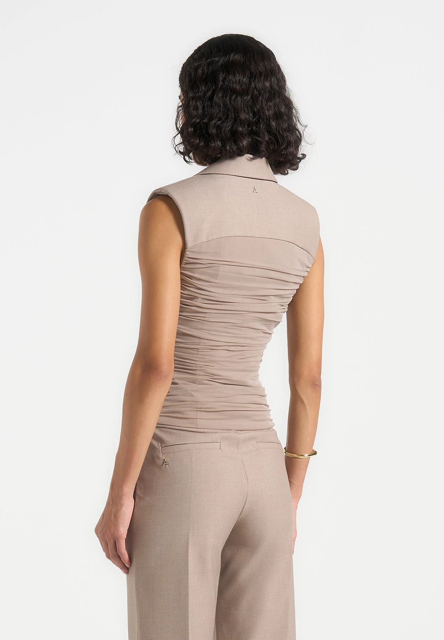 Thea - Mesh Ruched Waistcoat - Mushroom - Image 5